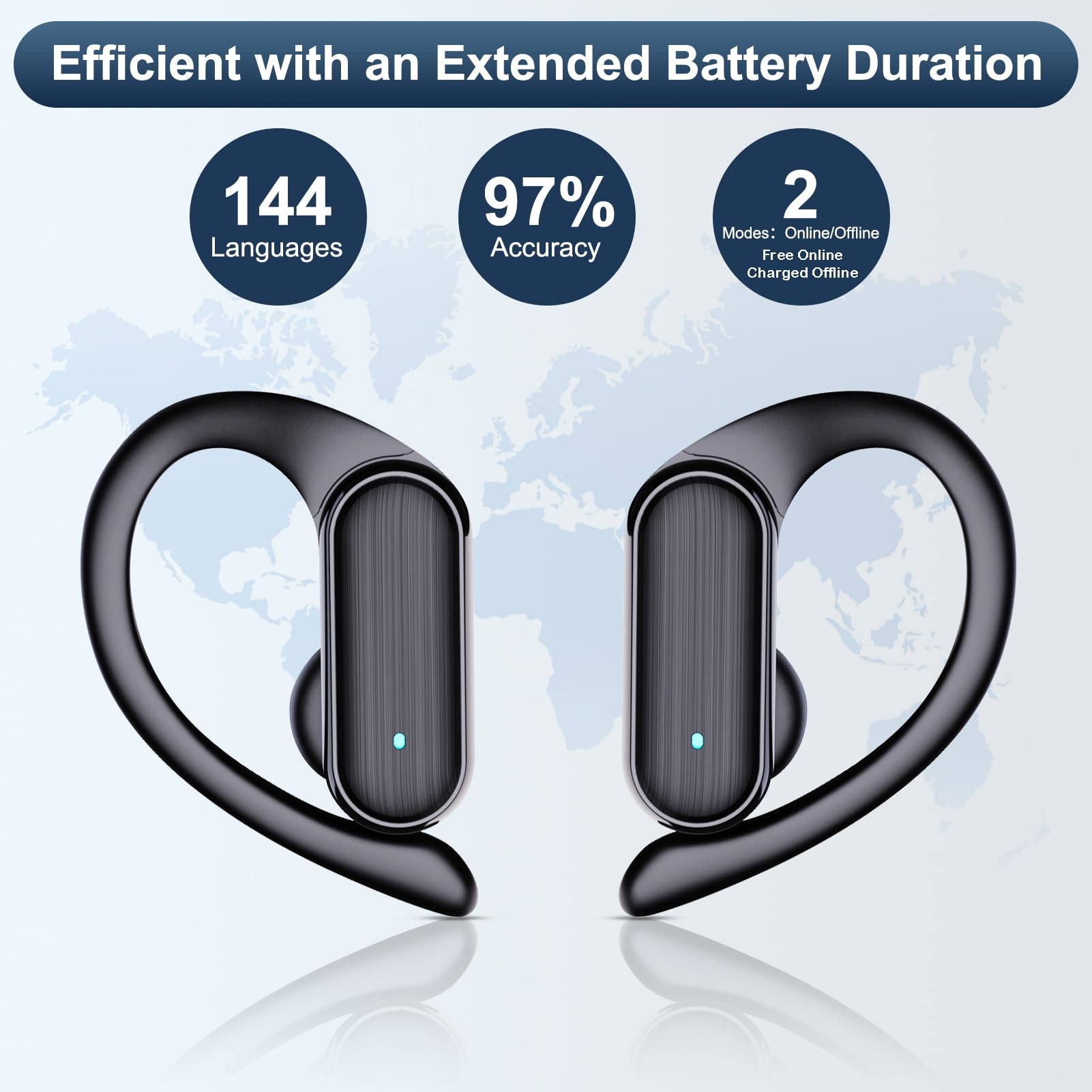 Real-Time Language Translator Earbuds - Bluetooth 144 Languages Translation Device with Mobile App | Perfect for Travel, Business Meetings & International Communication (Black)