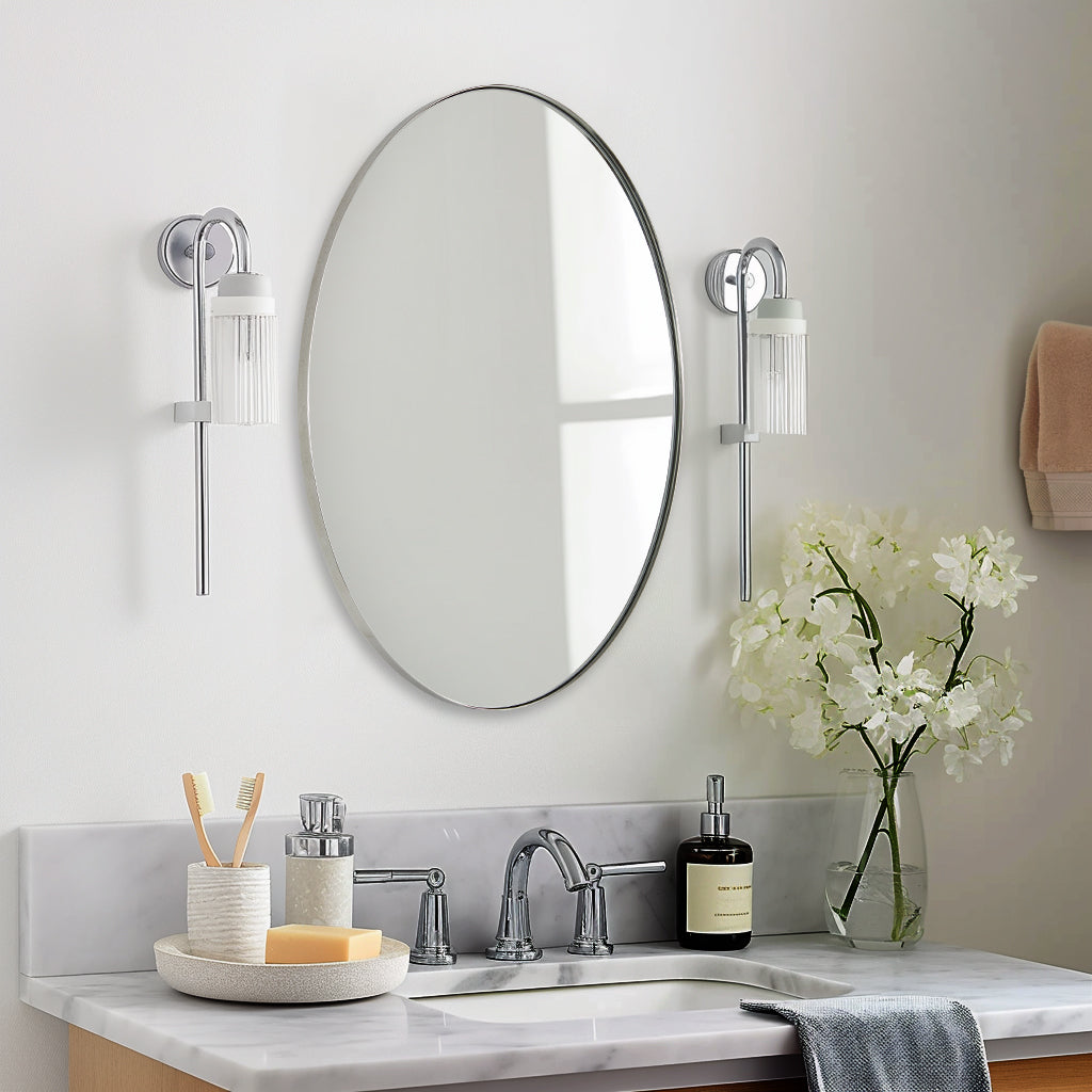 Modern Oval Bathroom Wall Mirrors - Stainless Steel Framed Vanity Mirror for Powder Room, Makeup & Shaving | Rust-Resistant, Shatterproof & Space-Saving Design