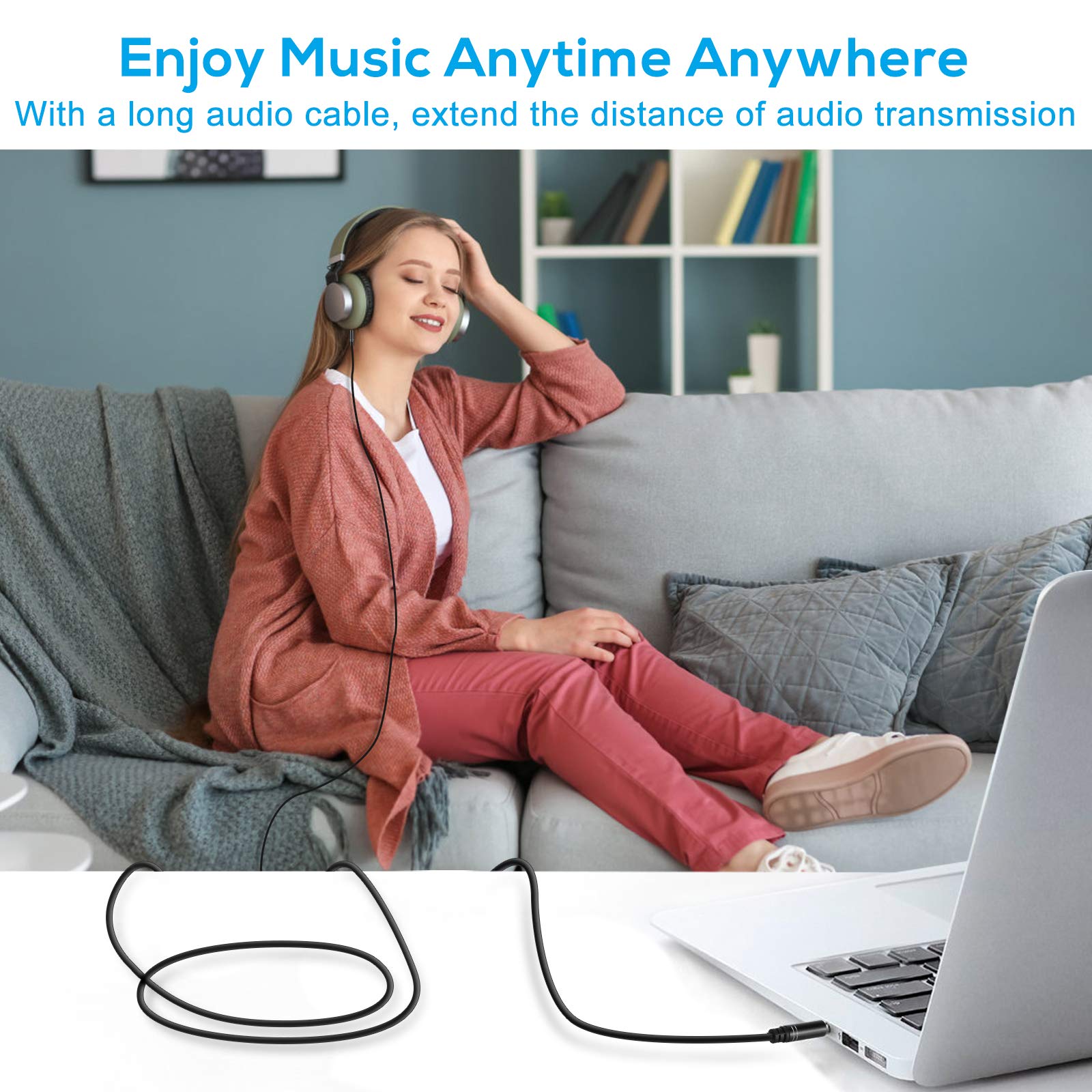 ZHUOSHENG 3.5mm Stereo Audio Extension Cable 3M/10ft - Male to Male Aux Cable for Headphones - Compatible with iPhone, Android Phones, Laptop, PC, Tablet, iPad, TV - Perfect for Home Theater, Gaming, Music Streaming & Office Use