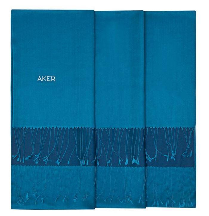 Aker Bi-Color Blue Silk Shawl Wrap - Cerulean & Navy Scarf for Women, Elegant Lightweight Pashmina for Evening Parties, Weddings & Special Occasions