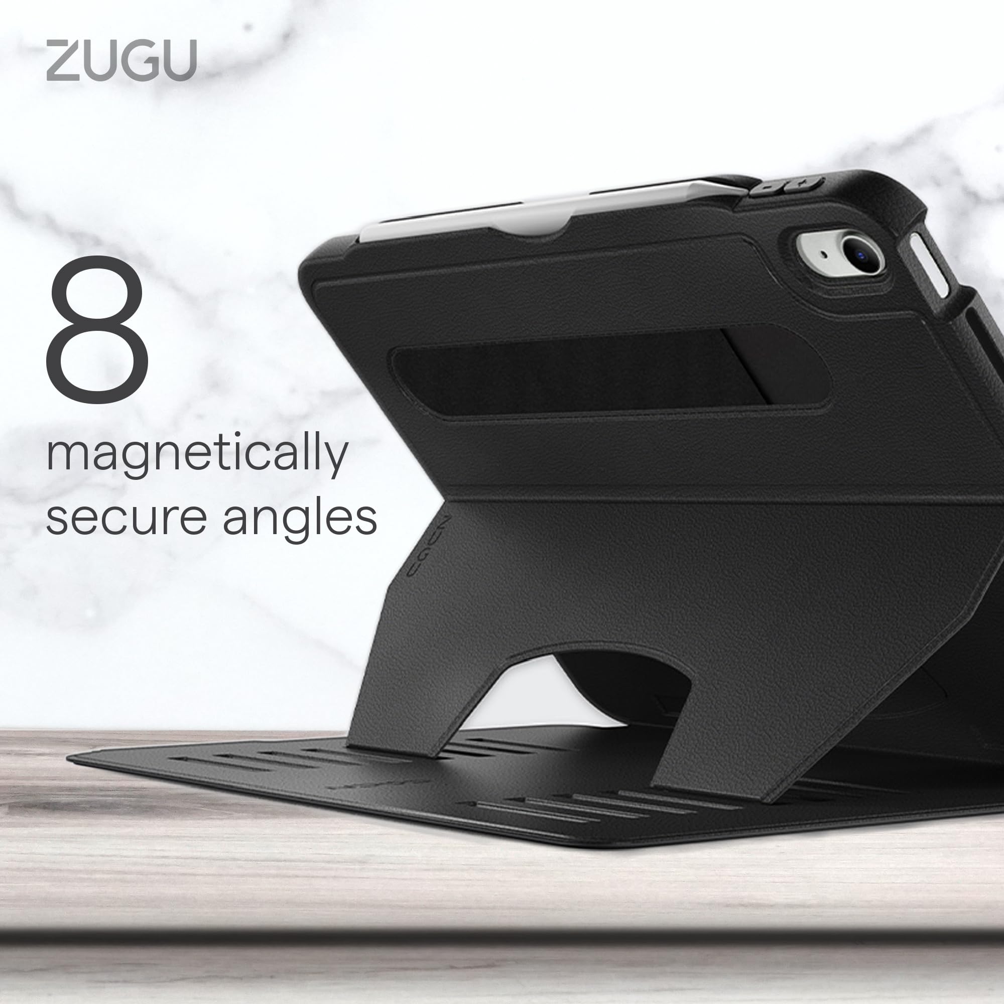 ZUGU Ultra Thin Protective Case for iPad Air 11 (M3 2025 / M2 2024) & iPad Air 4/5 10.9 Inch (2020/2022) - Magnetic Stand Cover with Apple Pencil Charging & Storage - Black | Perfect for Work, Travel & Home Use