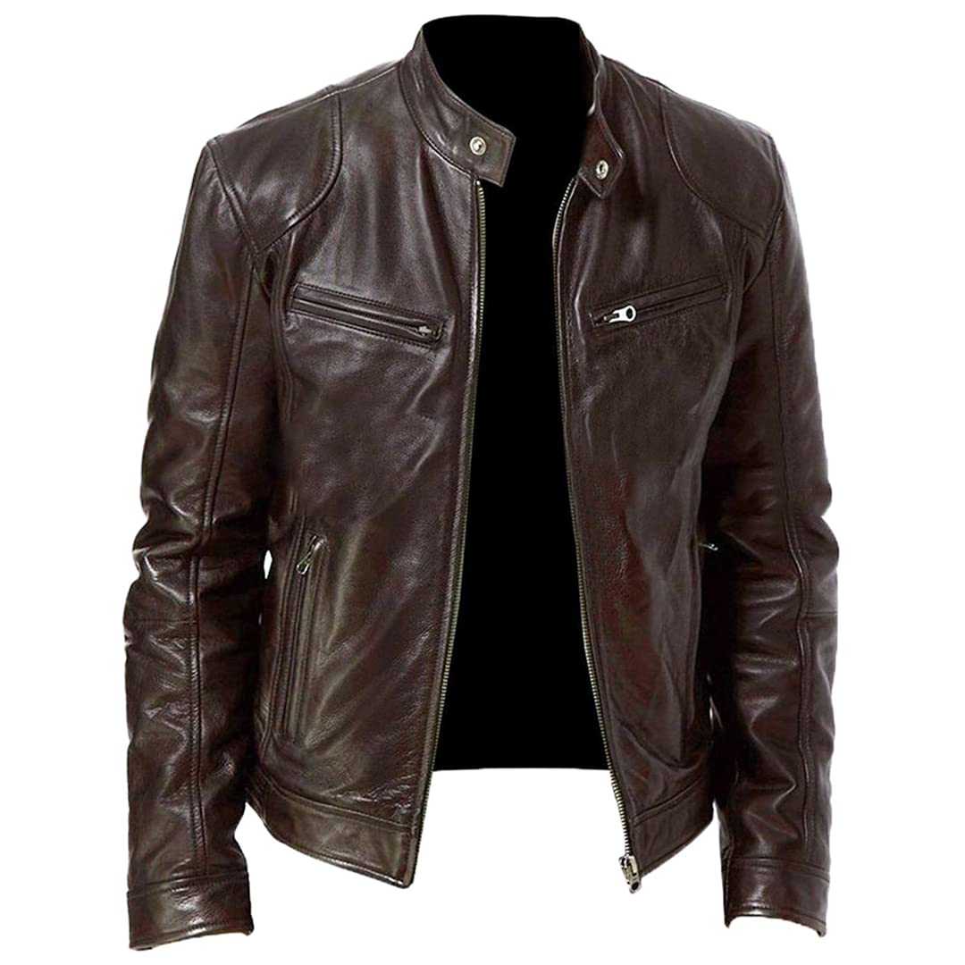 Men's Slim Fit Motorcycle Jacket - PU Leather Short Coat with Stand Collar & Zipper | Windproof Winter & Autumn Riding Jacket | Perfect for Biking, Commuting & Outdoor Adventures