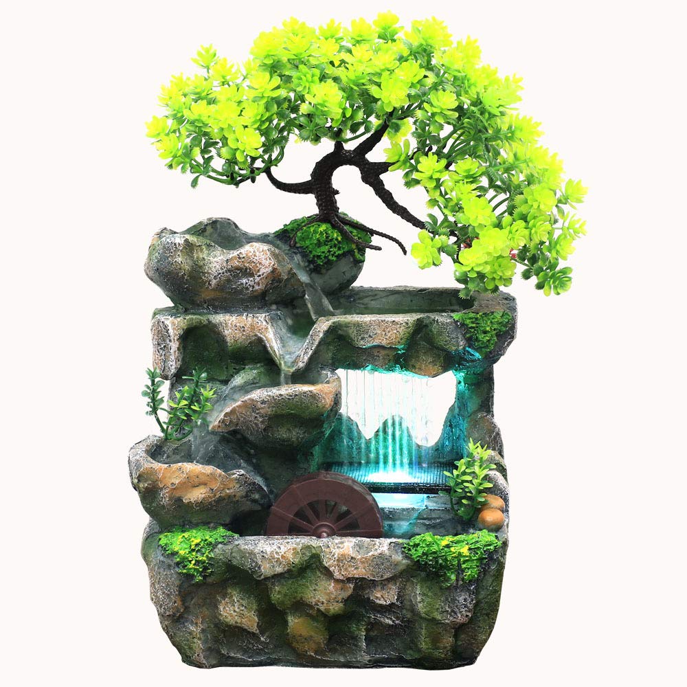 LED Tabletop Fountain with Water Feature - Unique Indoor Aquarium Decor for Home, Bedroom, Office | Relaxing Zen Waterfall for Stress Relief & Meditation