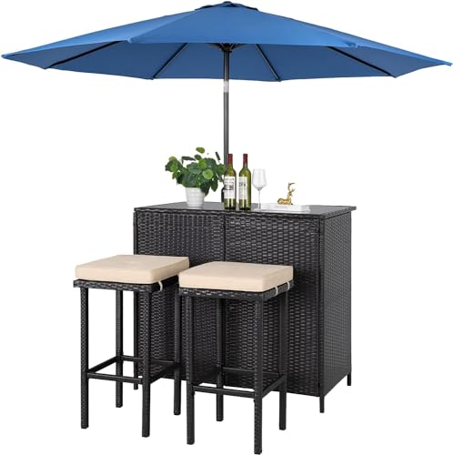 Bar Set With Dark Blue Umbrella
