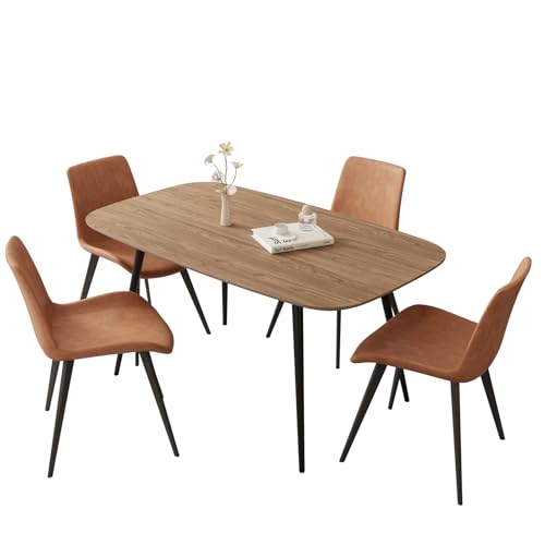 Walnut Color Table + 4 Brown Chairs