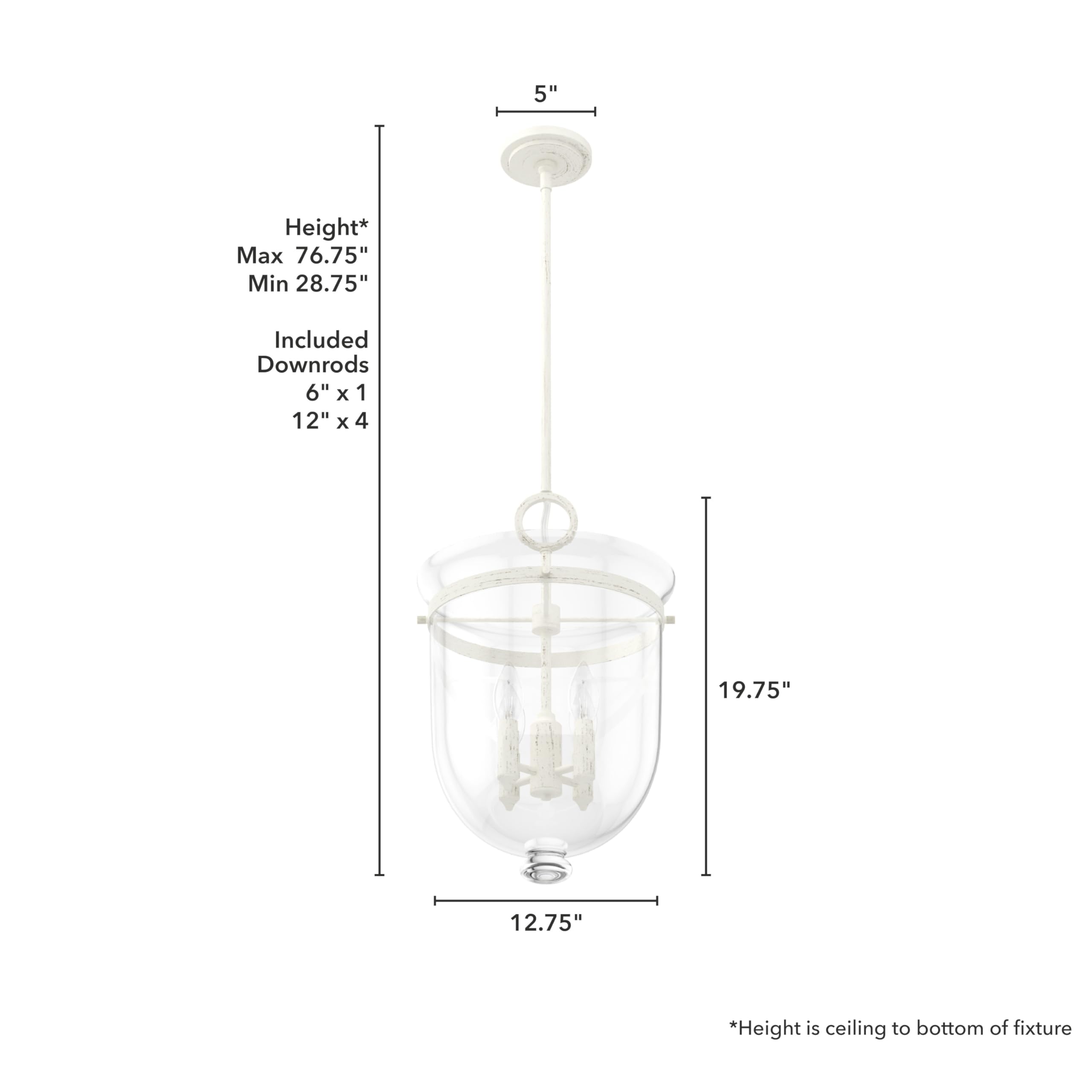 Hunter Fan Company 19314 Belltown Rustic White Pendant Light - Farmhouse Kitchen Island Lighting, Dining Room Chandelier, Bedroom Ceiling Fixture
