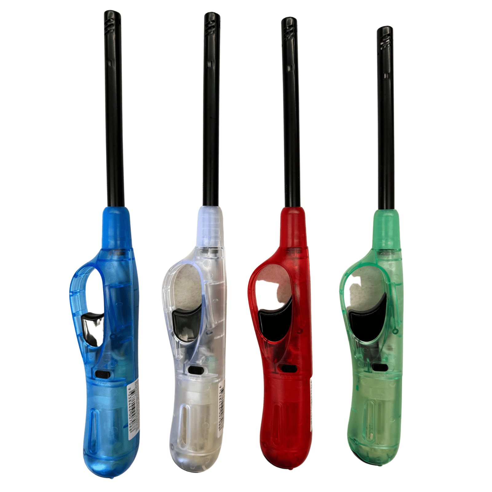 12-Piece Clear Long Gas Lighters for BBQ, Kitchen, Cigarettes with Safety Lock - Assorted Colors - Perfect for Outdoor Cooking, Camping & Home Use
