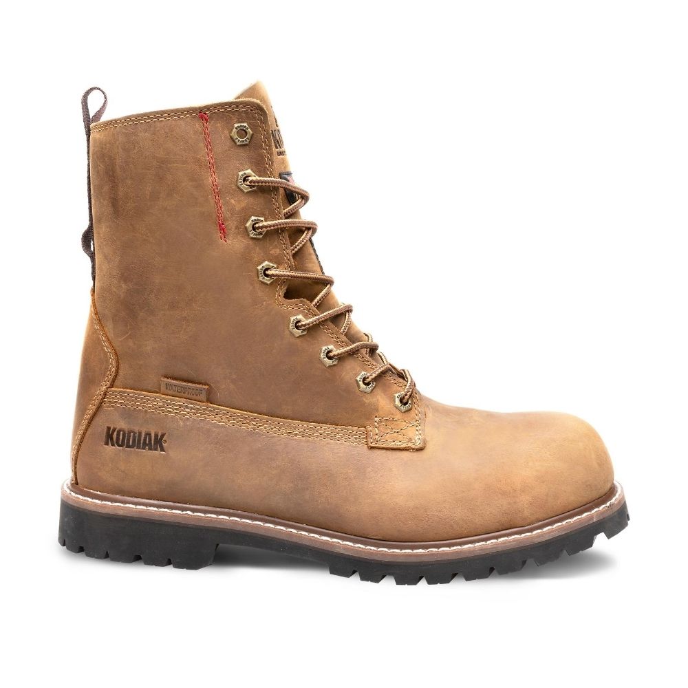 Kodiak McKinney Men's 8 Waterproof Composite Toe Work Boots - Brown (KD0A4NLSBRN) | Durable Safety Shoes for Construction, Hiking & Outdoor Work