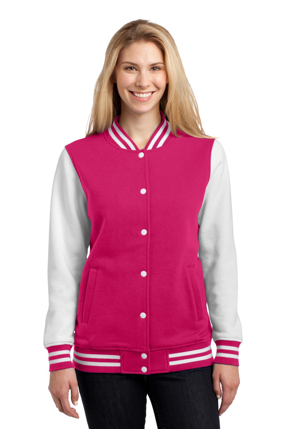 SPORT-TEK Women's Fleece Letterman Jacket - Warm Varsity Style Pullover for Casual Wear, Workout & Outdoor Activities