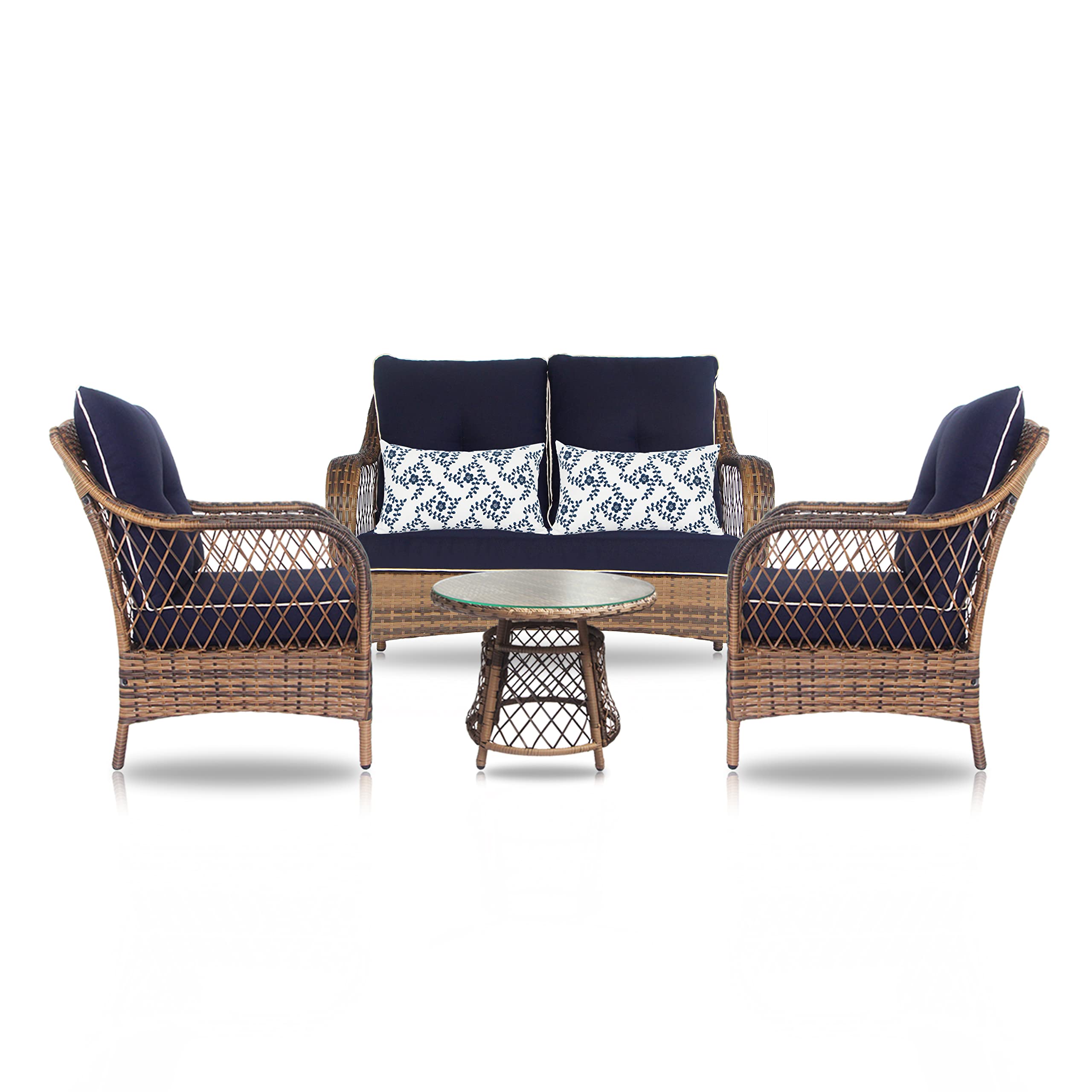 Premium 3-Piece Outdoor Bistro Set - Rattan Patio Chairs & Table with Cushions (Beige/Red/Green/Navy Blue) - Perfect for Balcony, Garden, Poolside & Backyard Relaxation