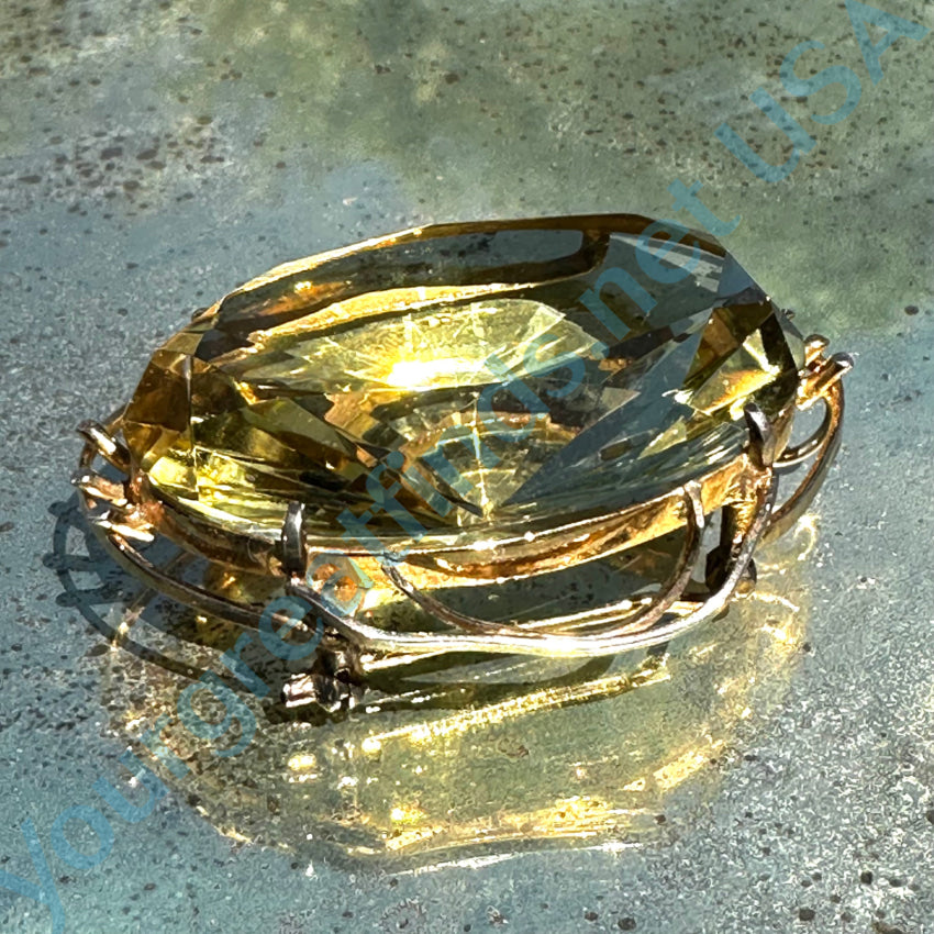 Vintage Gold-Tone Pendant Pin & Scarf Slide with 117 Carat Lemon Citrine Gemstone - Elegant Jewelry for Women, Perfect for Dresses, Scarves & Special Occasions