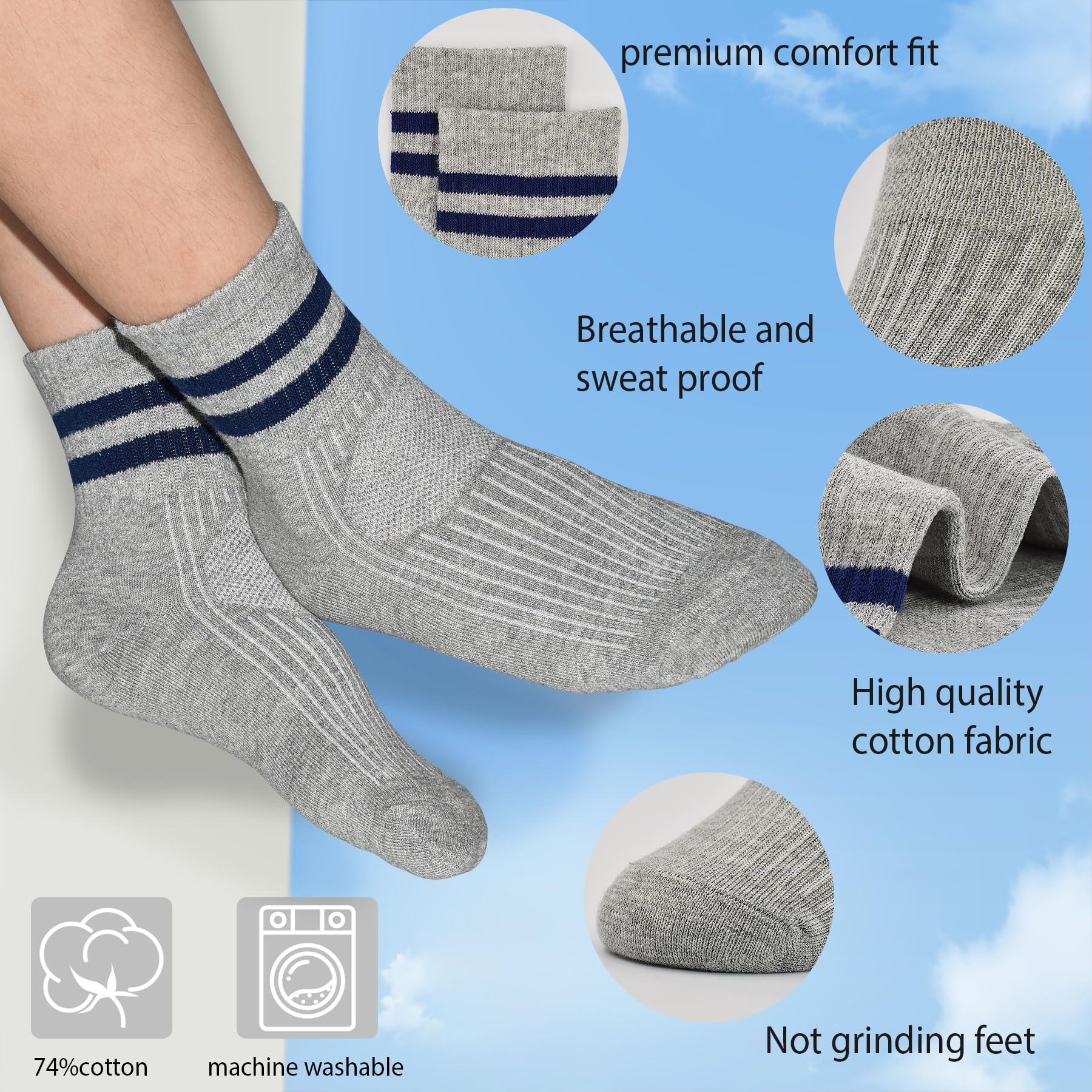 **Boys & Girls Cotton Athletic Crew Socks - 5 Pairs Pack for Kids 1-12 Years | Comfortable & Durable for School, Sports & Daily Wear**