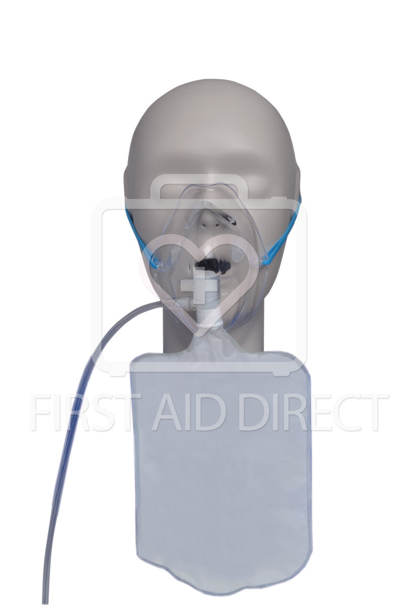 Adult Non-Rebreathing Oxygen Mask with Tubing and Reservoir Bag - Emergency Medical Use, First Aid Kit Essential, Hospital & Home Care Equipment