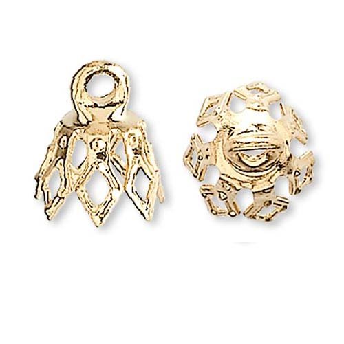 100 Plated Brass Bell Bead End Charm Caps with Loop & 7 Filigree Prong Legs - DIY Jewelry Making Supplies for Necklaces, Bracelets, and Earrings - Perfect for Crafting, Scrapbooking, and Gift Making
