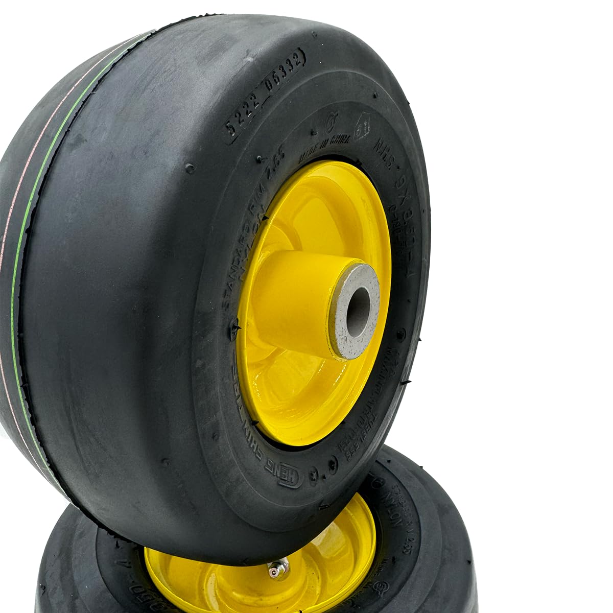 2-Pack 9x3.50-4 Yellow Smooth Tread Lawn Mower Wheels with 4