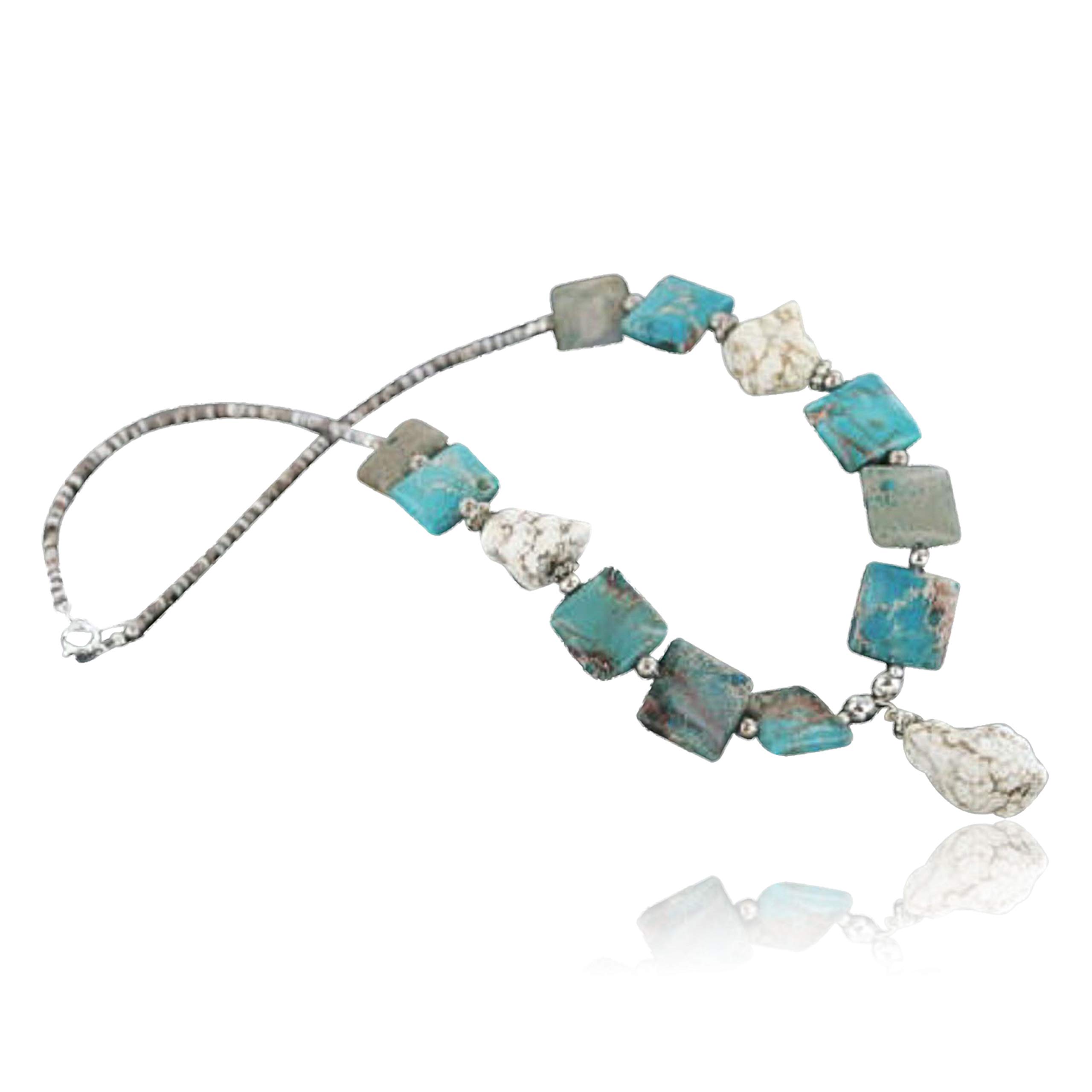 Authentic Navajo Sterling Silver & Magnesite Native American Handmade Necklace by Loma Siiva - Perfect for Boho Fashion, Cultural Events & Gift Giving