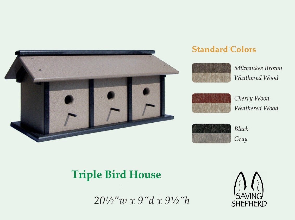 Triple Bird House - Handmade Weatherproof Poly Resin 3 Condo Birdhouse for Garden, Patio, and Backyard Decor
