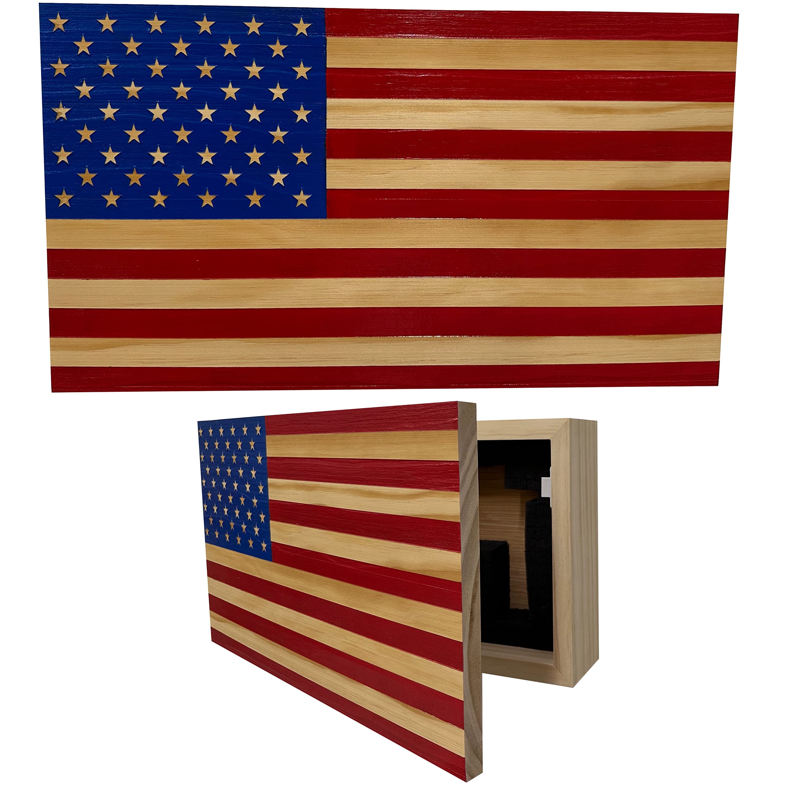 American Flag Concealed Gun Cabinet - Hidden Gun Storage Safe with Patriotic Red & Blue Design | Perfect for Home Security & Firearm Protection