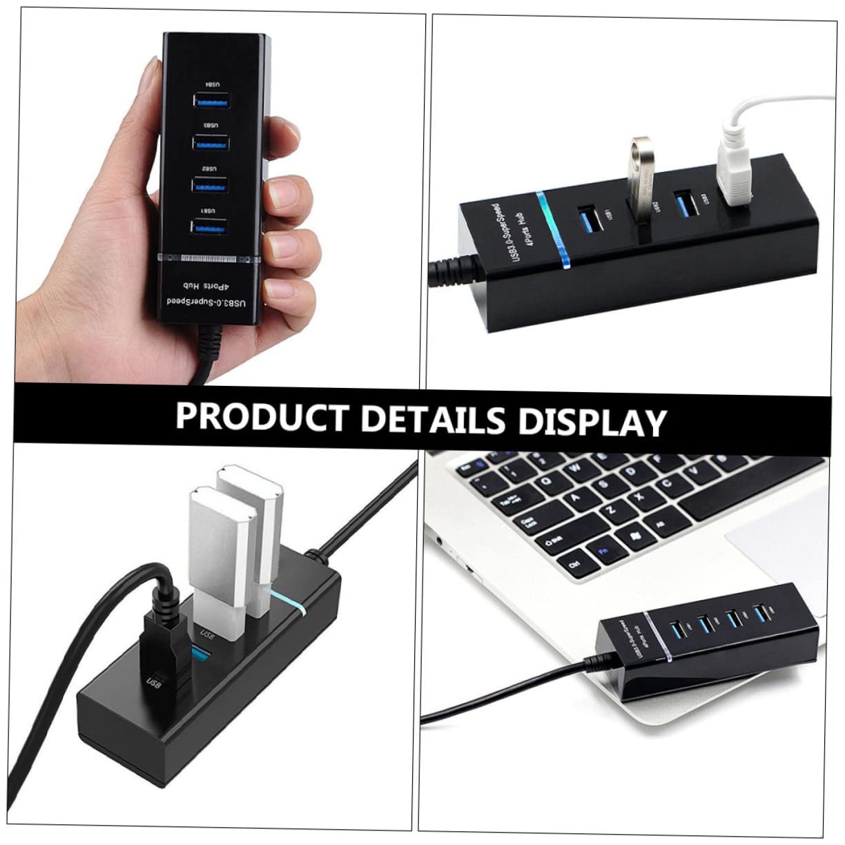 KONTONTY USB 3.0 Hub 4-Port Adapter with Fast Data Transfer and Charging - Perfect for Laptop, PC, Mac, Gaming & Home Office Setup