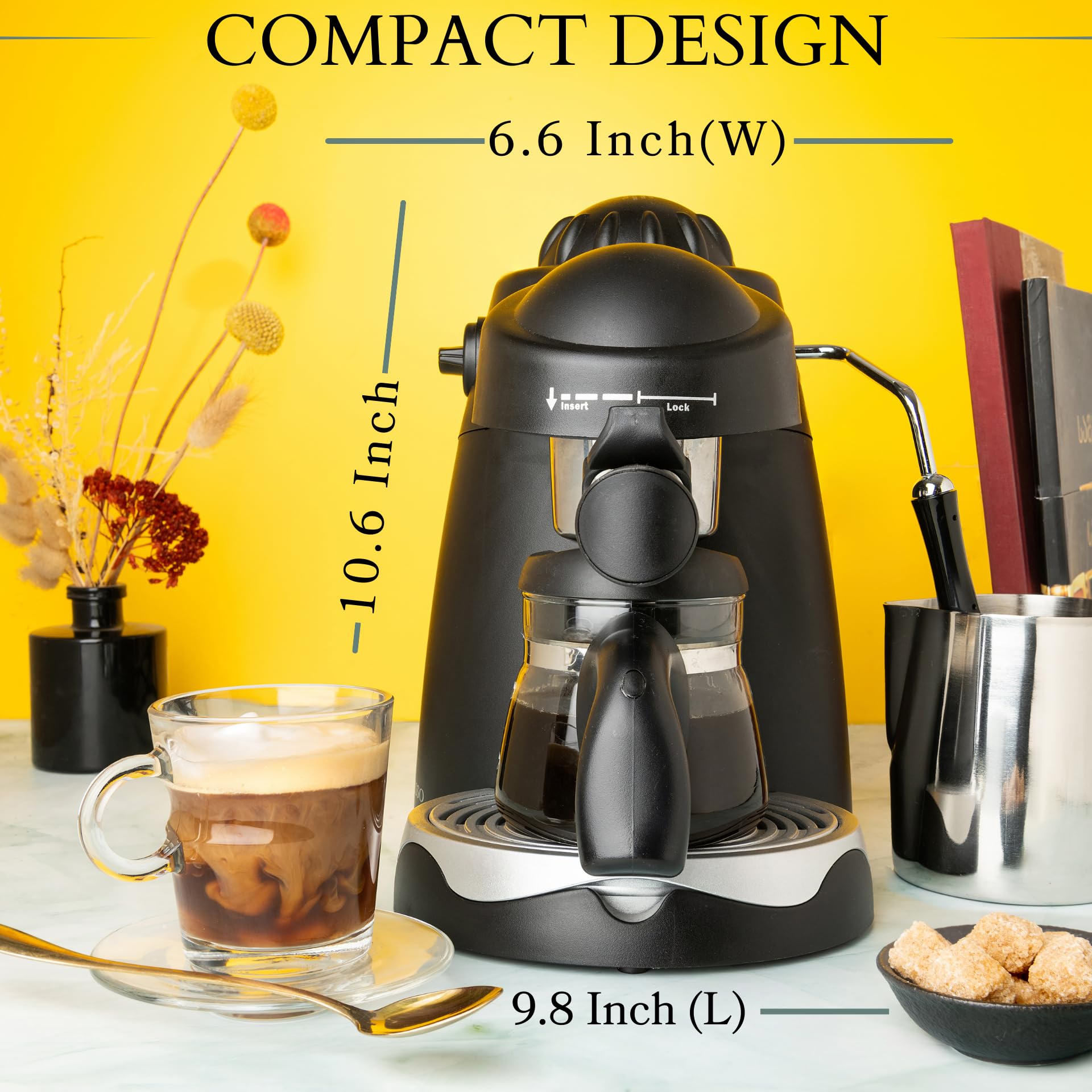 Mixpresso 3.5 Bar Espresso Machine with Milk Frother - 800W Coffee Maker for Espresso, Cappuccino & Latte - 4 Cup Capacity with Glass Carafe - Perfect for Home, Office & Coffee Shops