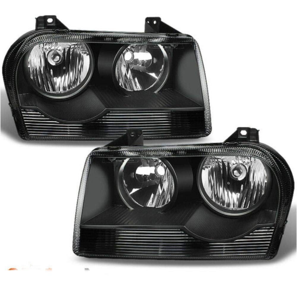 GQDDHDS 05-10 300 Sedan Black Replacement Halogen Headlights Pair (LH + RH) - Compatible with Chrysler 300, Dodge Charger & Magnum - Perfect for Night Driving & Foggy Conditions