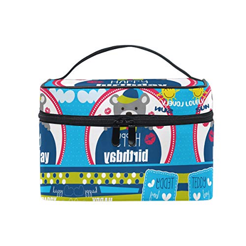 Adorable Birthday Teddy Bear Cosmetic Bag - Waterproof Makeup Organizer with Zipper for Women & Girls | Perfect for Travel, Gym, and Daily Essentials Storage