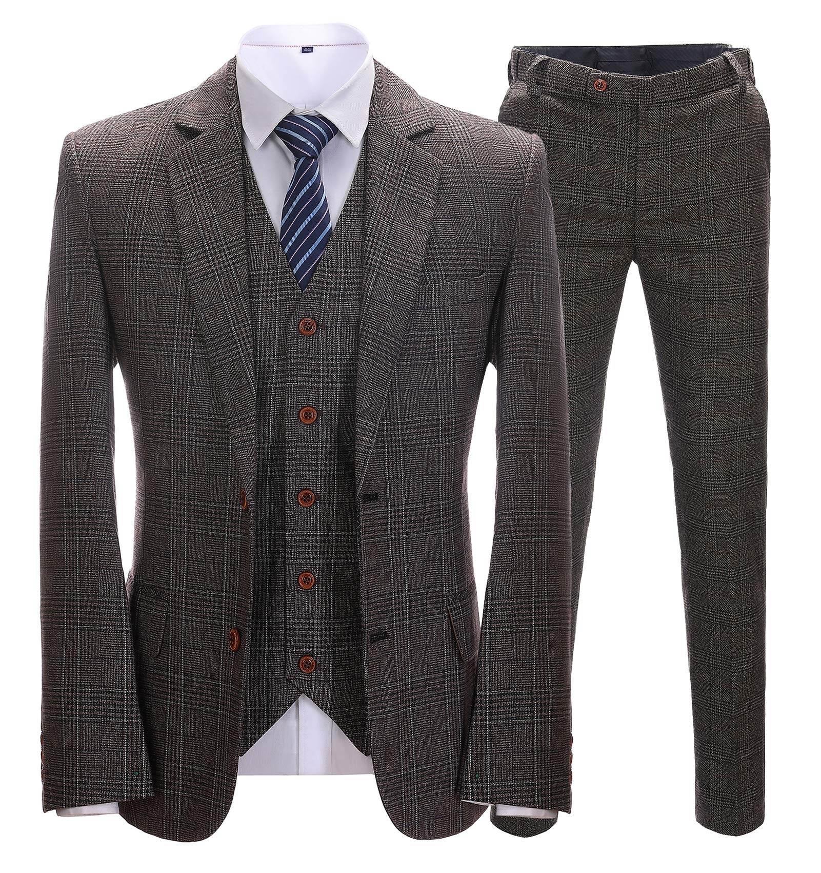 Men's 3-Piece Slim Fit Plaid Wool Suit Set - Blazer, Vest & Pants for Wedding, Groomsmen & Formal Events | Business Attire & Office Wear