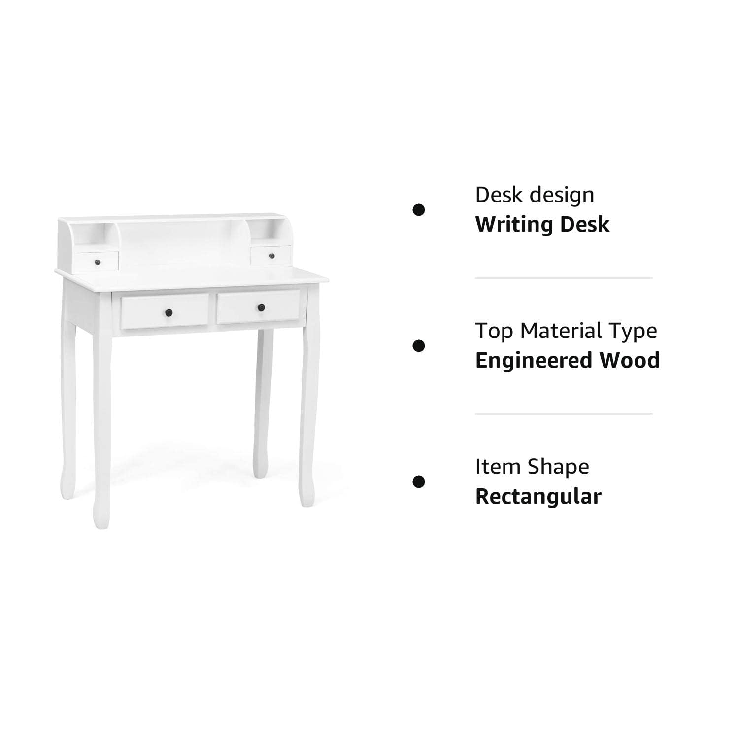 Giantex White Writing Desk with 4 Drawers & Removable Floating Organizer - 2-Tier Mission Style Computer Desk for Small Spaces - Perfect for Home Office, Apartment Study & Vanity Use