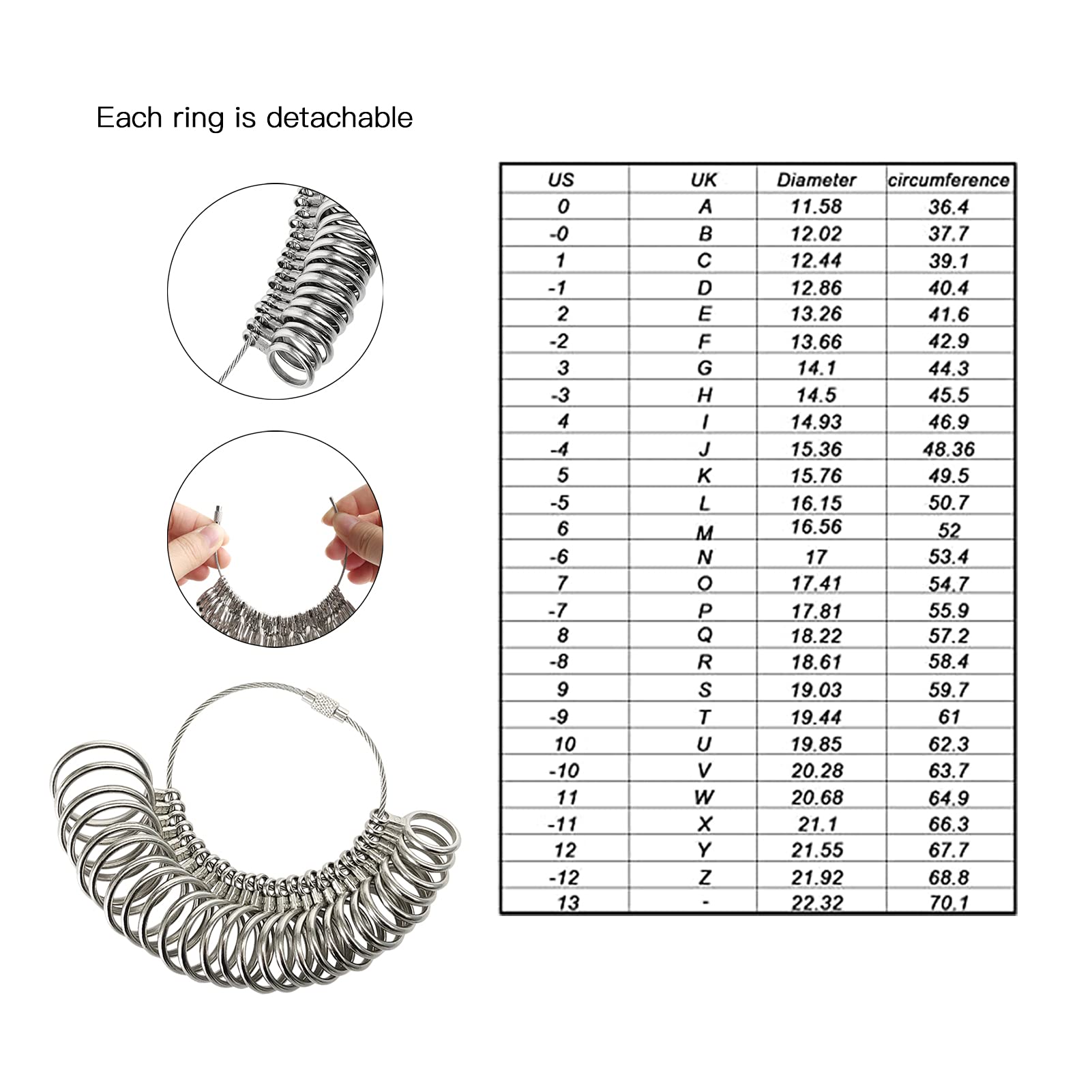 **Metal Ring Sizer Tool for Men & Women (US 1-13 with Half Sizes) – Accurate Finger Ring Measuring Gauge for Jewelry Shopping & Engagement Ring Sizing**