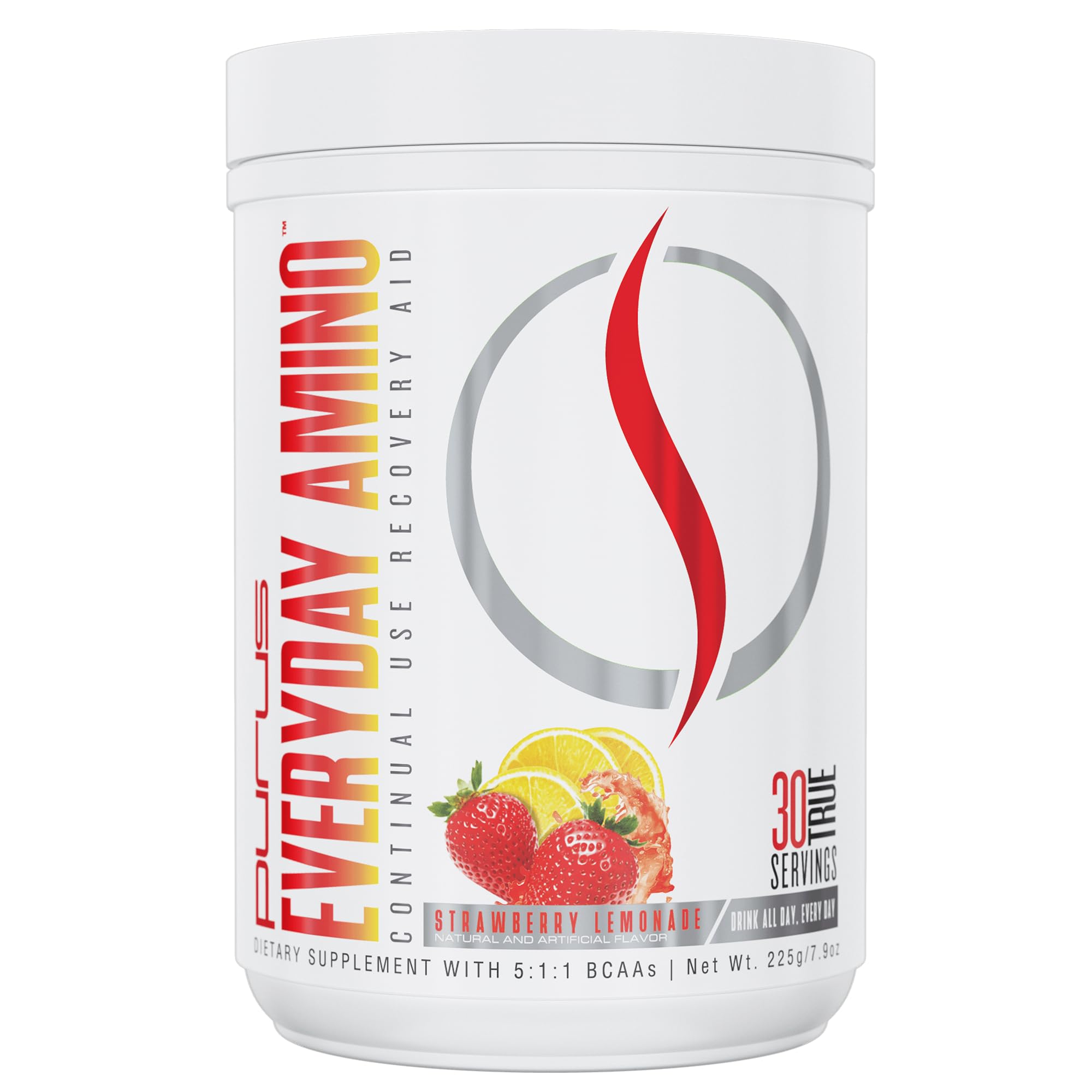 Purus Labs Everyday Amino BCAA Powder - Sugar Free & Gluten Free Muscle Recovery Supplement with Essential Amino Acids for Hydration & Performance | 30 Servings Strawberry Lemonade Flavor | Ideal for Post-Workout, Fitness & Active Lifestyle