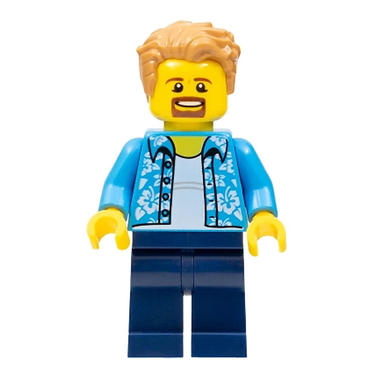 LEGO Minifigure - Male with Hawaiian Shirt, Swept Hair & Goatee | Perfect for Beach Scenes, Summer Displays & LEGO City Building Sets