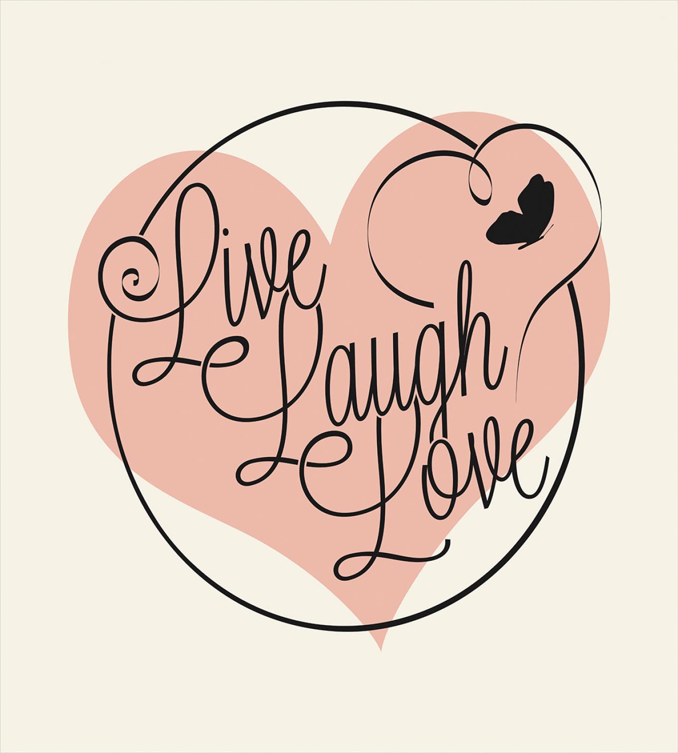 Ambesonne Live Laugh Love Duvet Cover Set - Romantic Valentine's Day Themed Calligraphy Art with Hearts & Butterflies - 2-Piece Twin Size Bedding Set (2 Duvet Covers + 2 Pillowcases) in Pale Pink, Black & White - Perfect for Couples' Bedrooms, Anniversary Gifts & Valentine's Decor