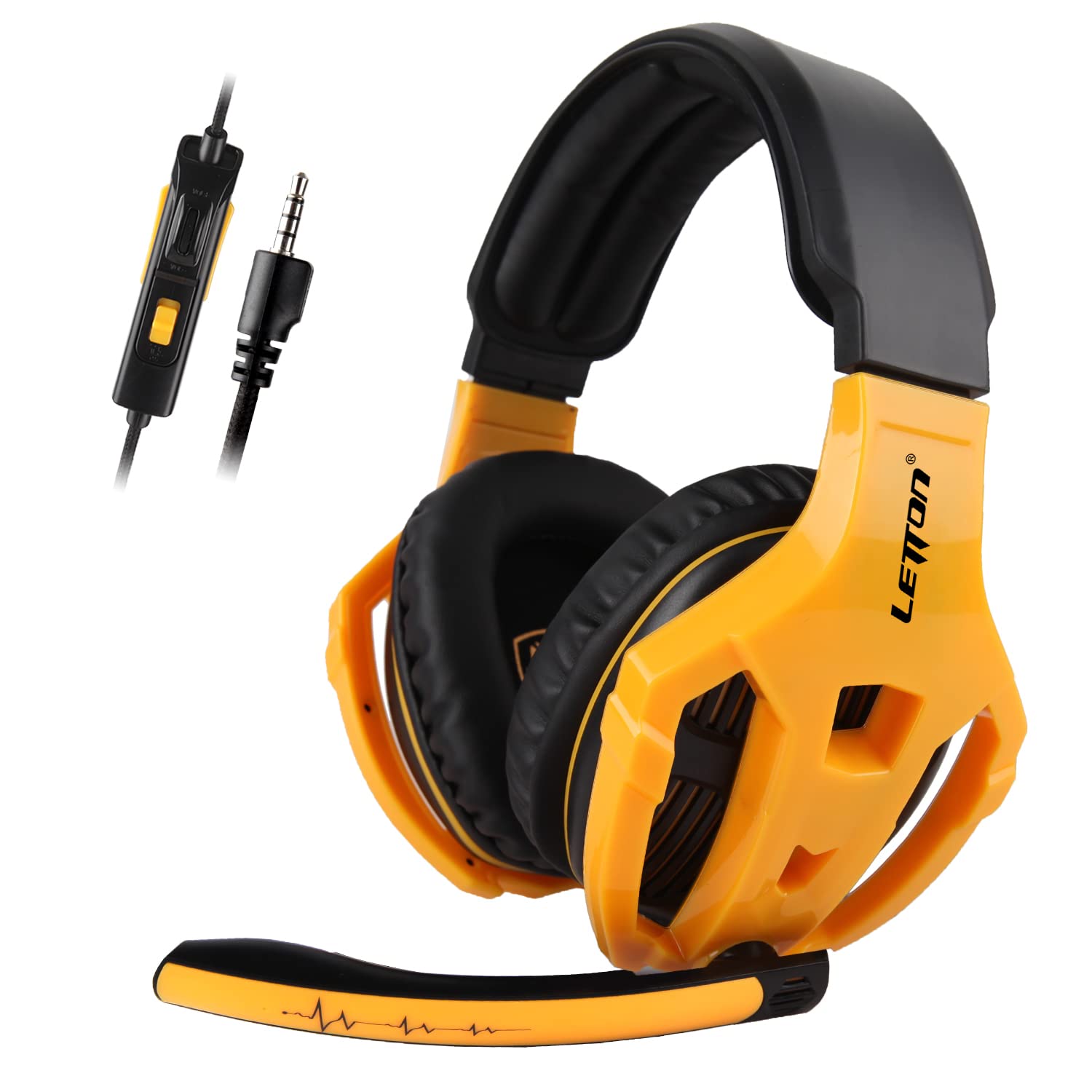 LETTON L7 3.5mm Wired Gaming Headset with Microphone - Noise Canceling Over-Ear Headphones, Deep Bass & Volume Control for Xbox One, PS4, PC, Mac, Laptop & Nintendo Switch - Perfect for Gaming, Streaming & Online Classes (Yellow)