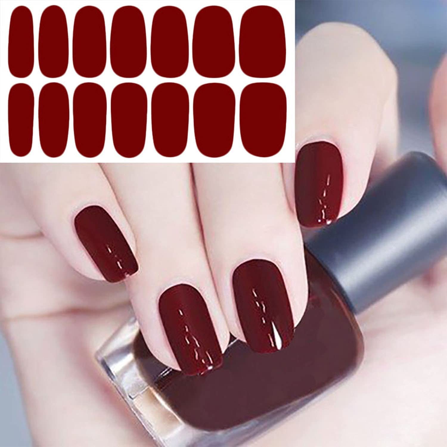 WOKOTO 20 Sheets Dark Solid Color Nail Polish Strips - Self-Adhesive Gel Nail Wraps with Nail File for Women | Punk Rock Nail Art Design for Parties, Concerts & Special Occasions