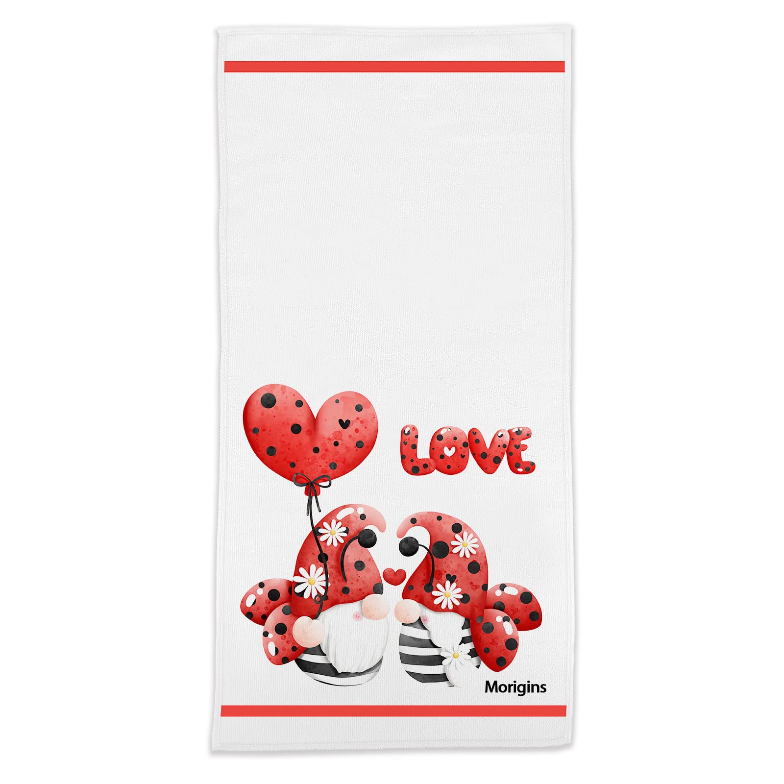 Morigins Love Heart Gnomes Hand Towels - Soft Thin 15x30 Inch Valentine's Day Face Towels, Guest Towels, Kitchen Tea Towels & Dish Washcloths for Bathroom, Kitchen & Gifting