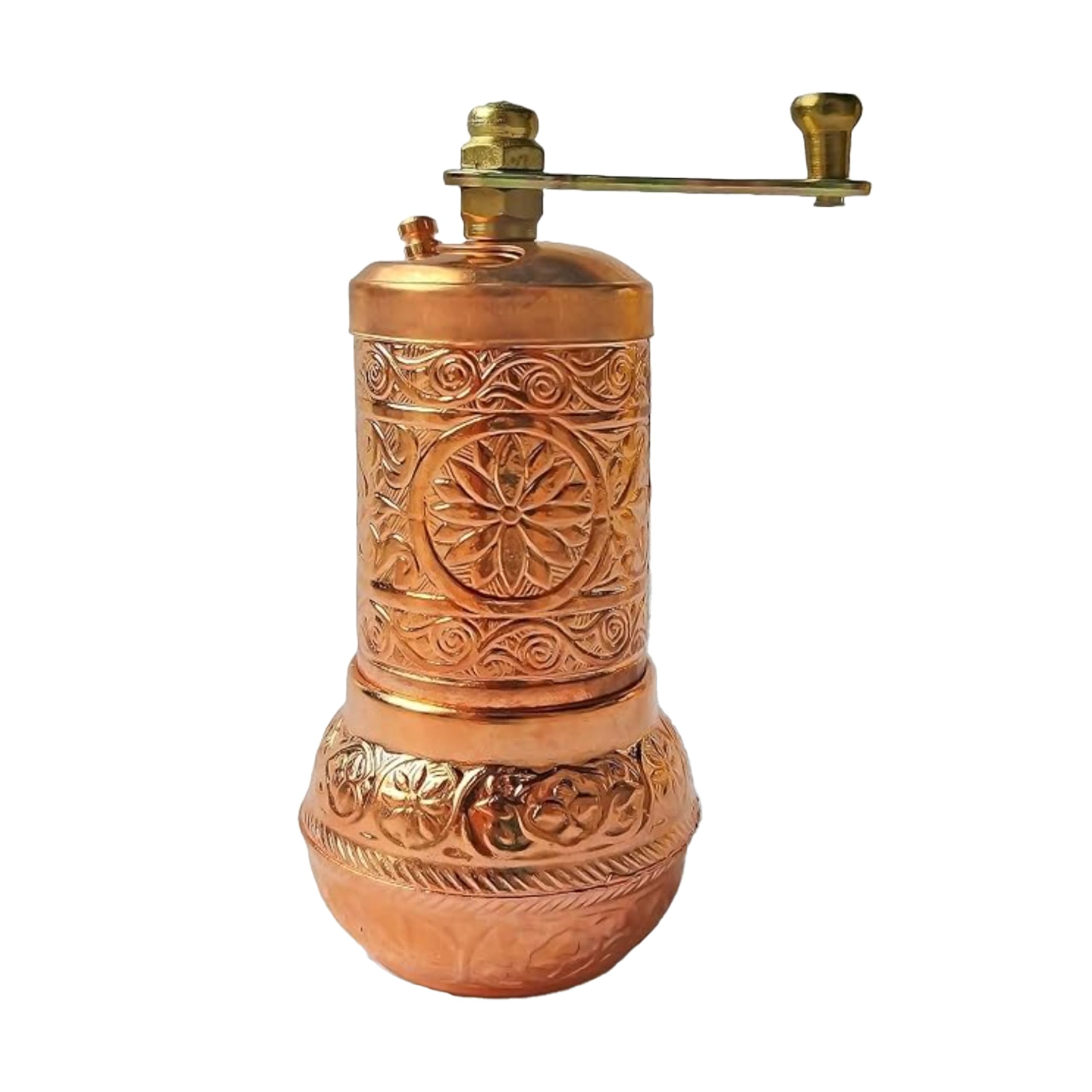 Handmade Turkish Brass Pepper Grinder and Salt Mill Set - ISO 9001 Certified - 4 Inch Shiny Copper Spice Grinder - Perfect for Kitchen, Dining Table, and Gourmet Cooking