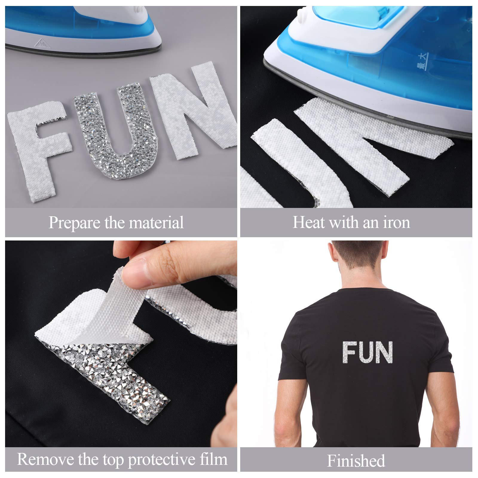WILLBOND 26-Piece Large Silver Rhinestone Alphabet Iron-On Stickers - 2.8 Inch Glitter Crystal Letters for Clothing, Jeans, Hats, Bags - DIY Bling Decoration for Parties, Costumes & Fashion Customization