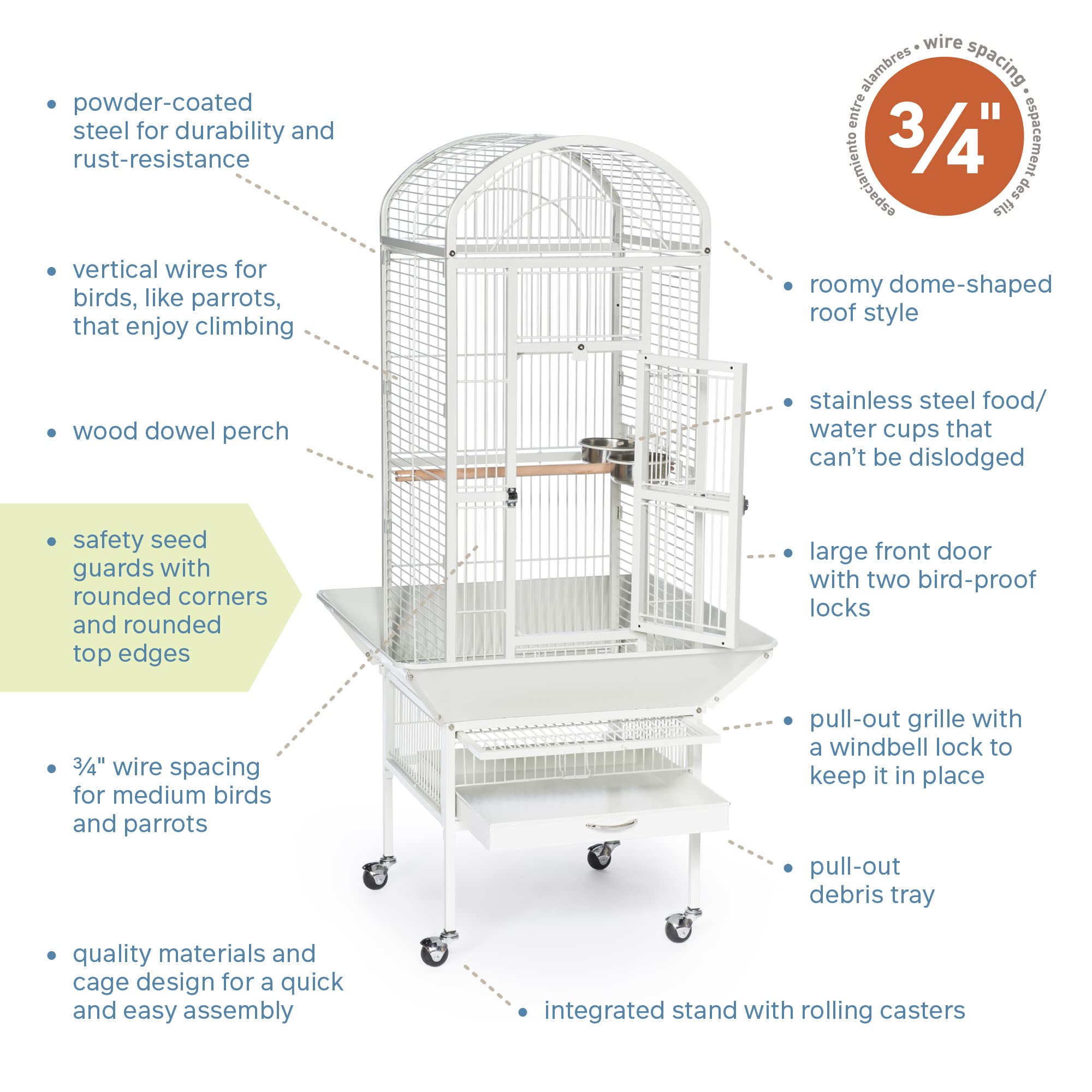 Prevue Pet Products 34512 Small Chalk White Dometop Bird Cage - Perfect for Parakeets, Finches & Small Birds - Home & Office Decor