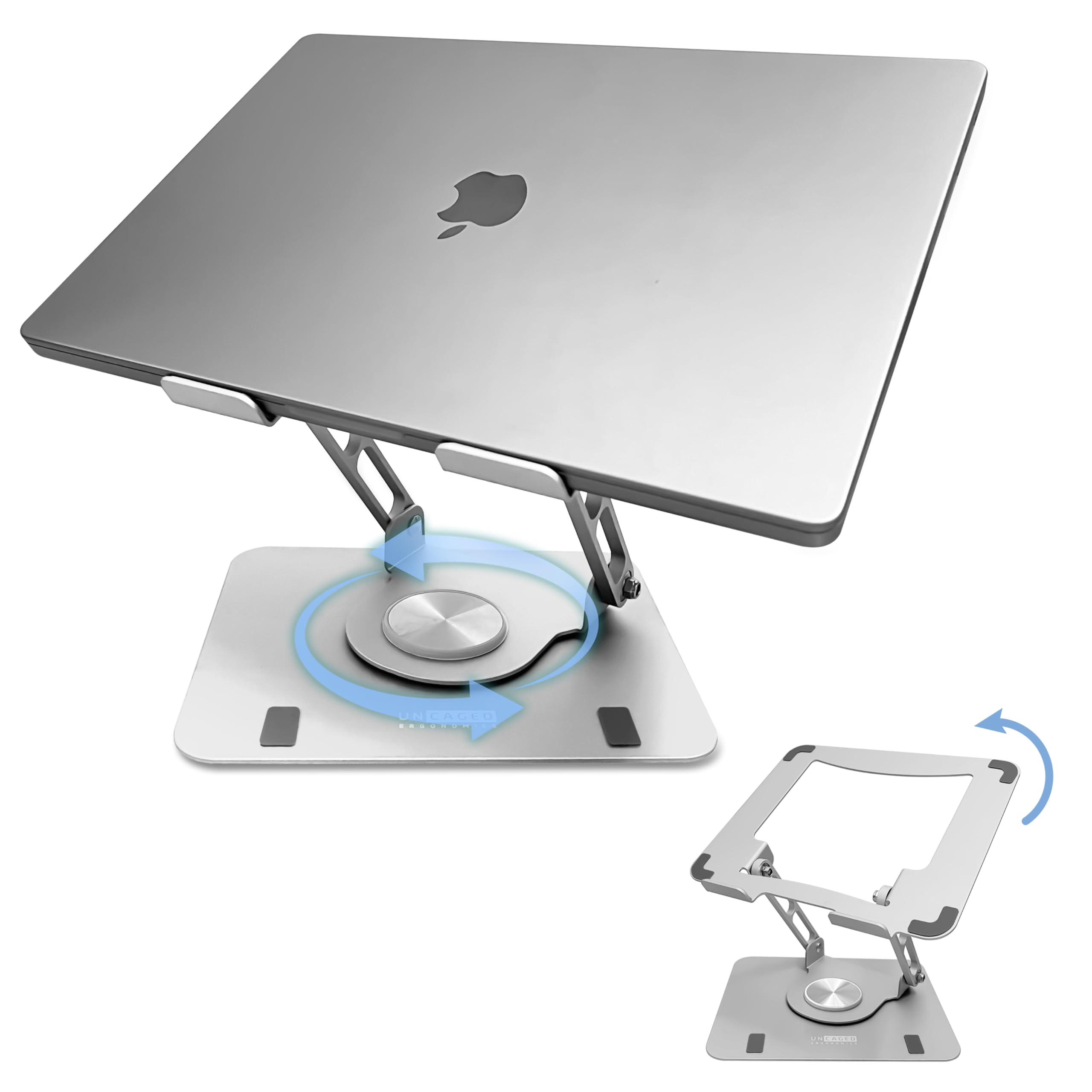 360° Rotating Adjustable Laptop Stand for Desk - Ergonomic Swivel Laptop Riser with Cooling Function - Silver - Perfect for Home Office, Gaming & Study Setup