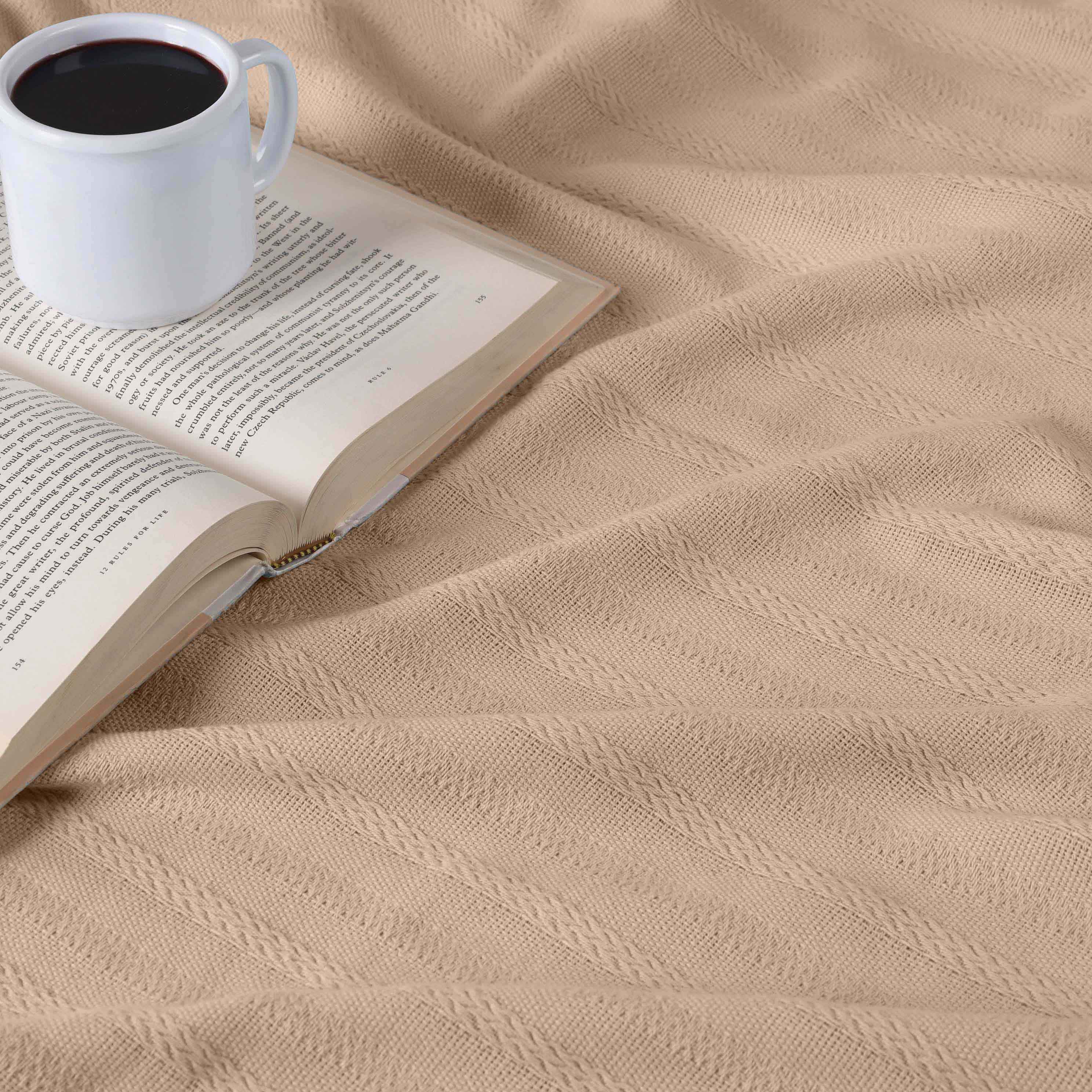 Soft Clara Cotton Textured Striped Lightweight Woven Blanket - Perfect for Sofa, Bed & Outdoor Picnics