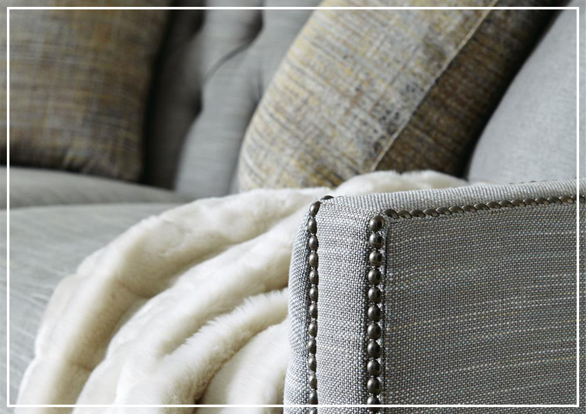 Bernhardt Candace Tufted Back Gray 2-Seater Fabric Sofa with Nailhead Trim - Modern Living Room Furniture for Small Spaces & Apartments