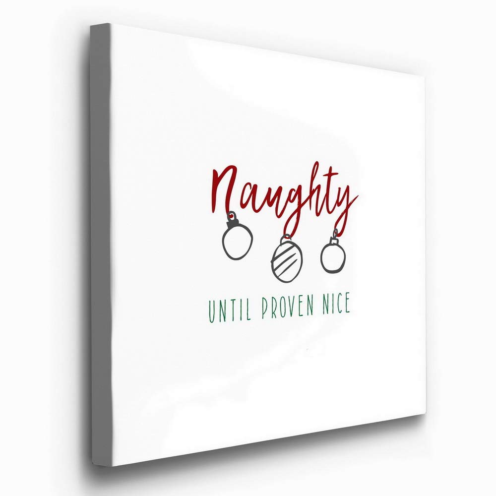 Naughty Until Proven Nice Christmas Wall Art - Premium Gallery Wrapped Canvas Decor with Festive Ornaments (40x40 Inches) - Ready to Hang Winter Home Decor for Living Room, Bedroom & Office - Made in USA