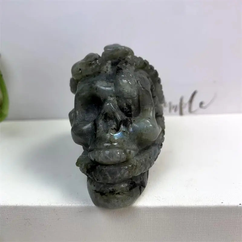 6cm Natural Labradorite Crystal Snake Skull Carving - Healing Energy Stone for Meditation & Home Decor | Unique Halloween Gift & Spiritual Decor (1 Piece) | Perfect for Altars, Crystal Collections & Gothic Decorations