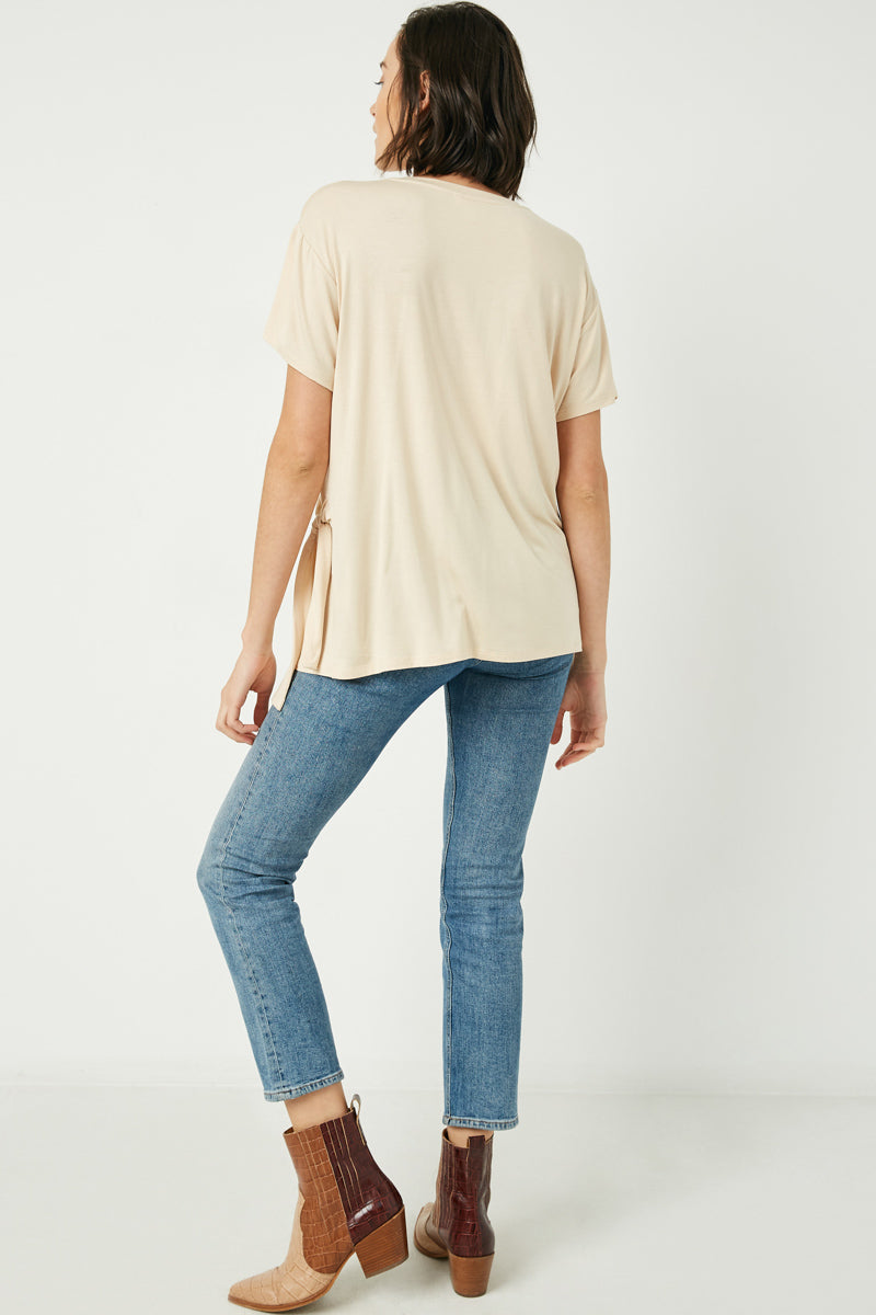 Women's Stylish Side Ribbon Tie T-Shirt - Casual Summer Top for Outfits, Dates & Beach Wear