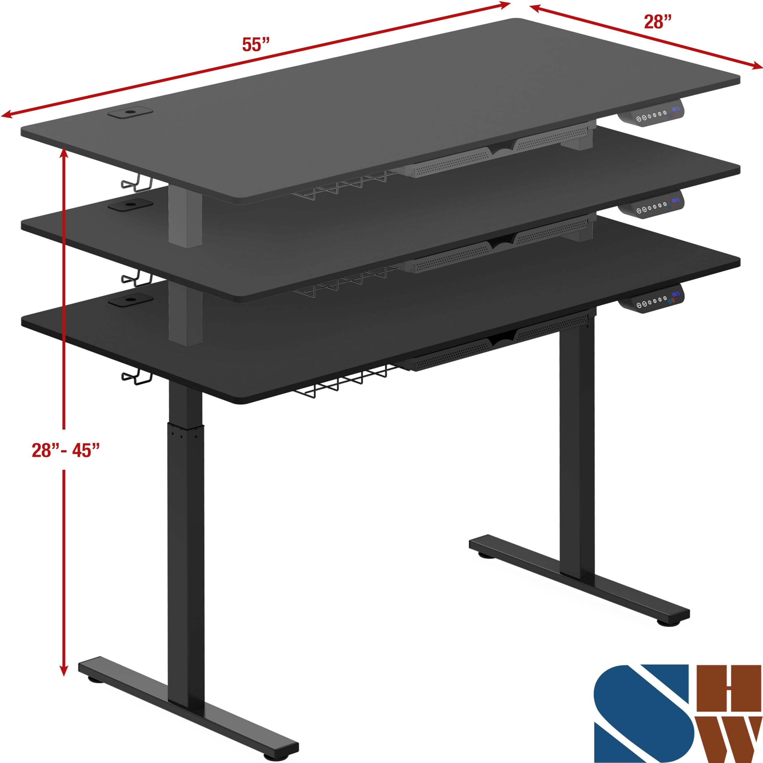 SHW 55 x 28 Inches Electric Height Adjustable Standing Desk with Drawer & Memory Preset, 140 x 71 cm, Black - Perfect for Home Office, Gaming & Workspace Ergonomics