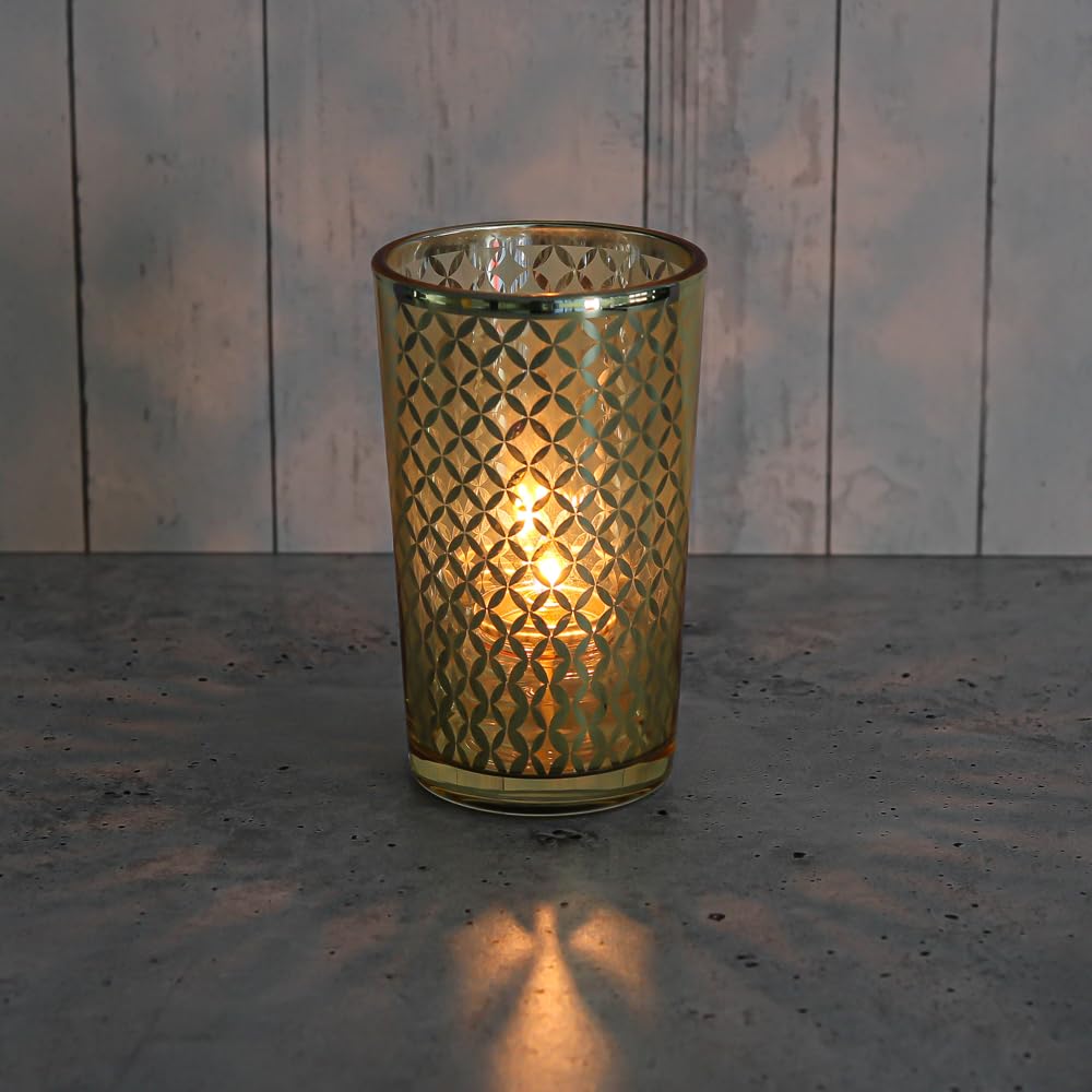 Richland Lattice Gold Metallic Glass Candle Holders - Set of 48, Elegant Decorative Centerpiece for Weddings, Parties, and Home Decor