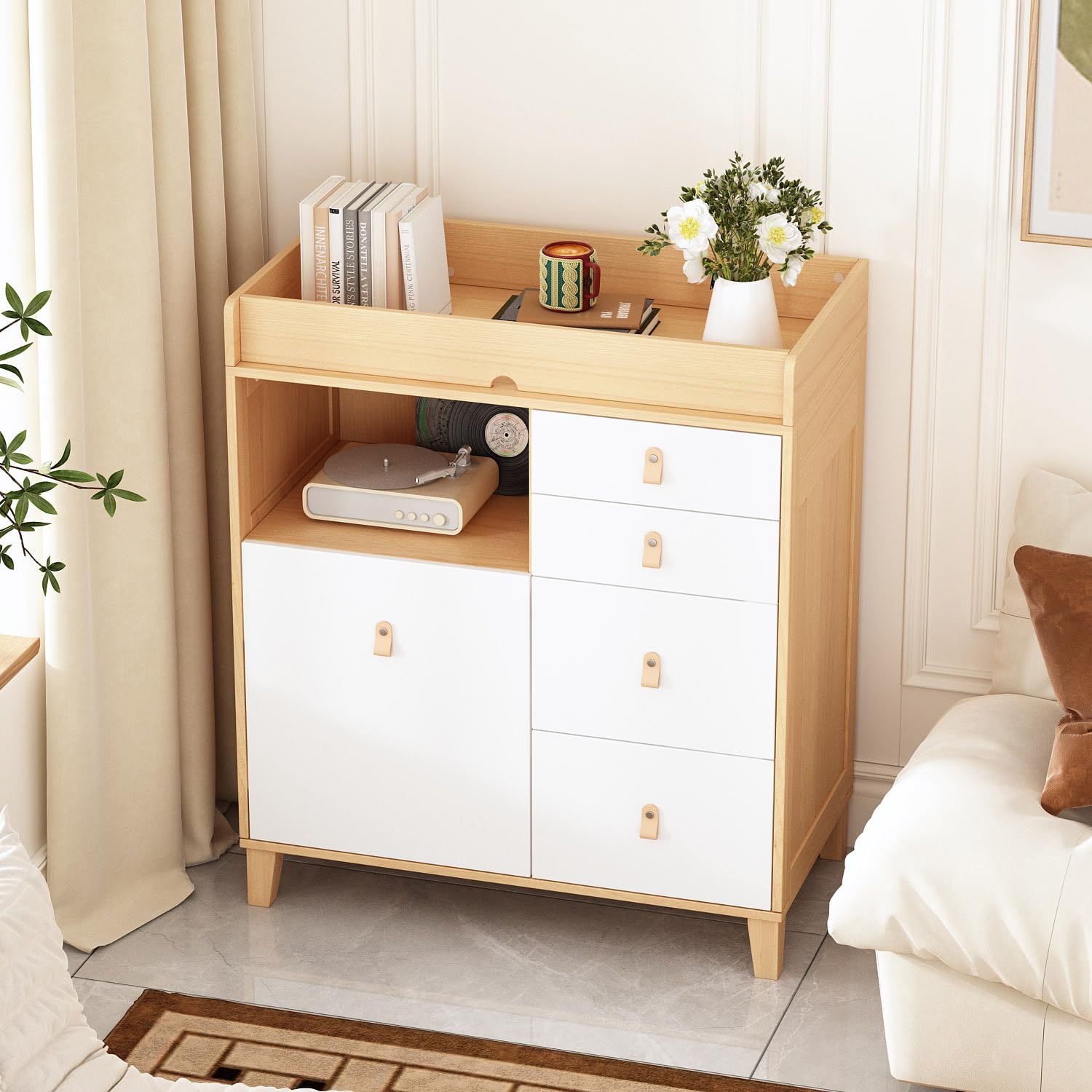 White Baby Changing Table with Drawers & Shelf - 33.5