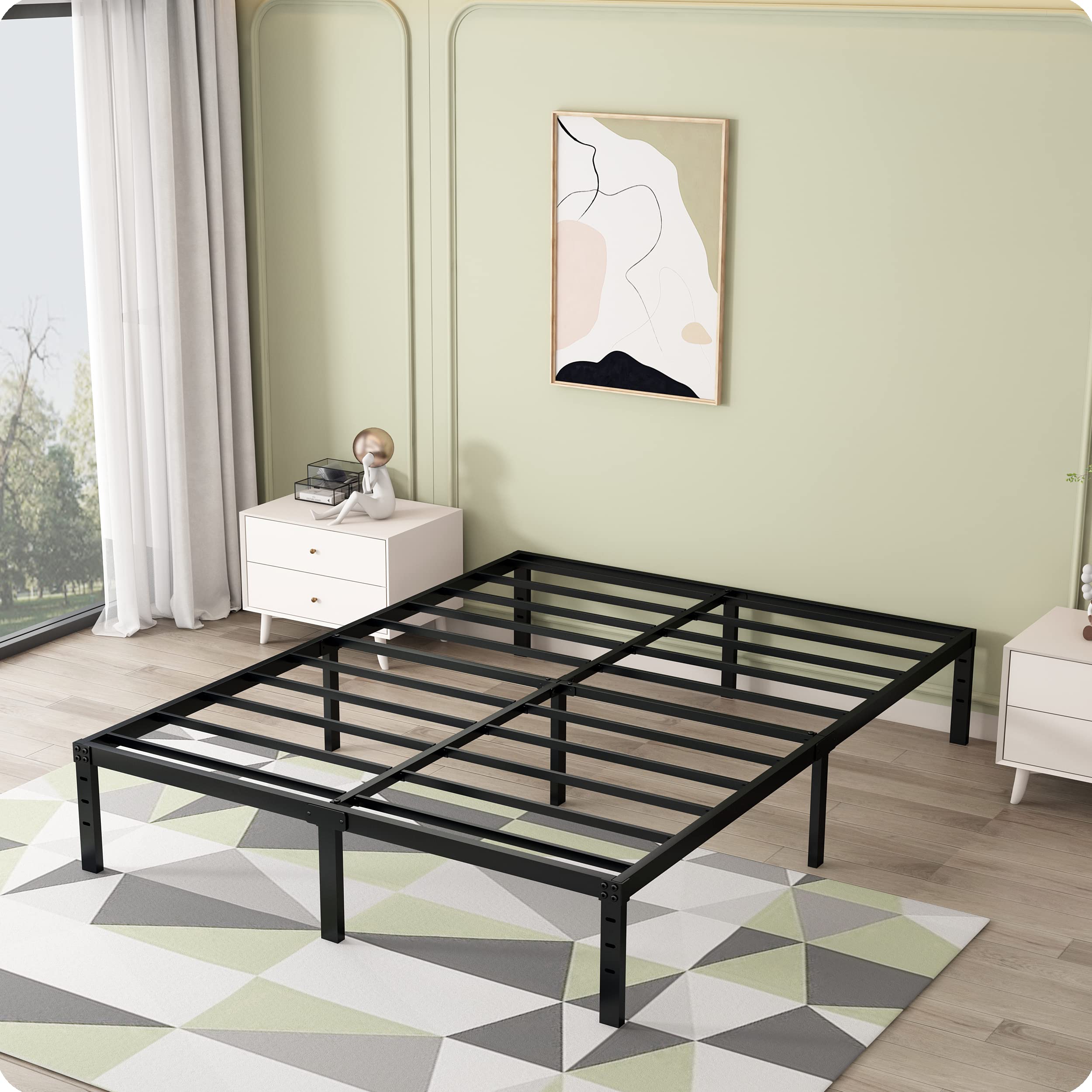 14 Inch King Size Bed Frame - Heavy Duty Steel Slat Support for 3500 lbs, Noise-Free Metal Platform Bed with Easy Assembly, No Box Spring Required - Perfect for Master Bedroom, Guest Room & Dorm (Black)