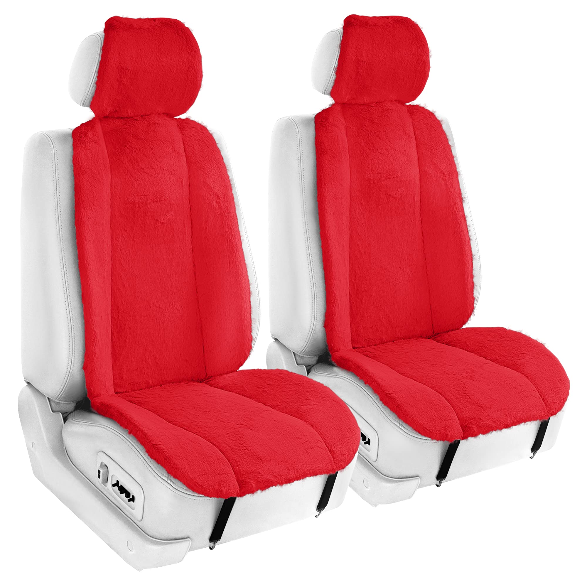 TLH Red Doe16 Faux Rabbit Fur Car Seat Cushions - Ultra Soft & Luxurious for Most Cars, Trucks, SUVs & Vans - Perfect for Winter Comfort & Long Road Trips