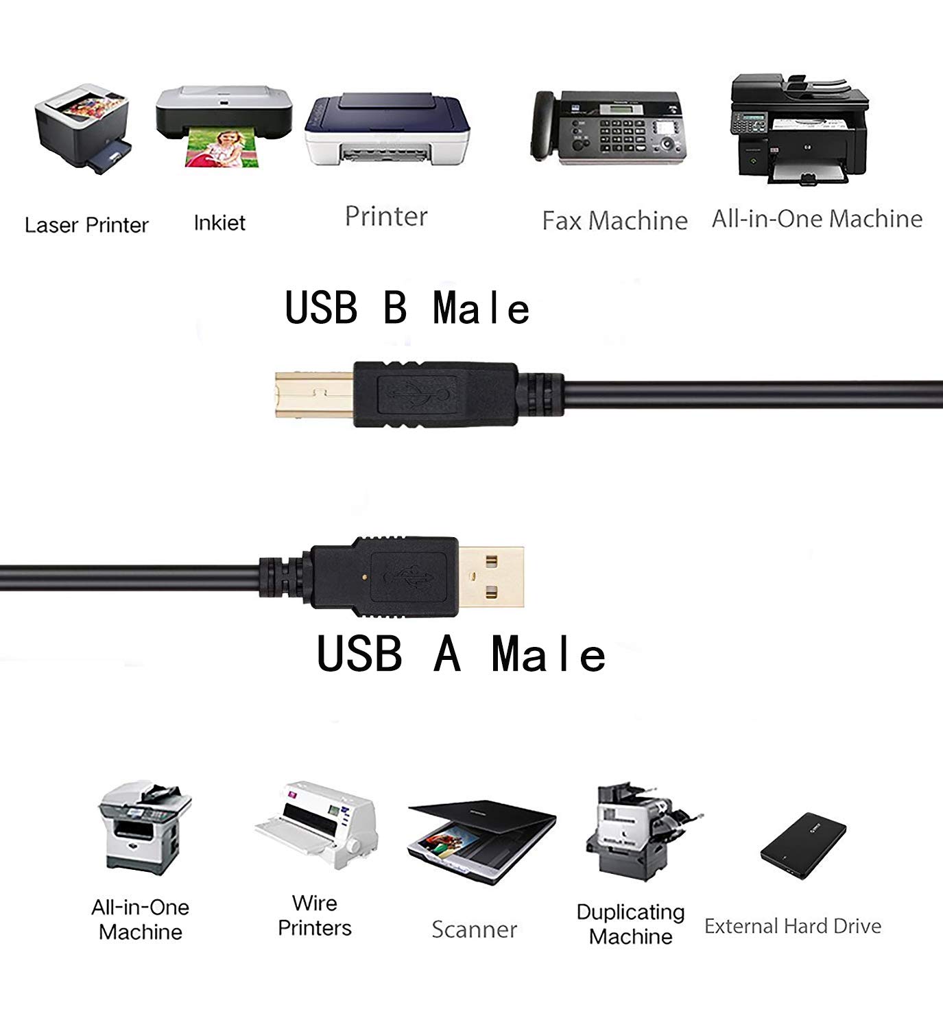 Premium USB 2.0 Printer Cable for HP Envy 6255 7155 7643 7855 - High-Speed Data Transfer & Reliable Connection for Home & Office Printing